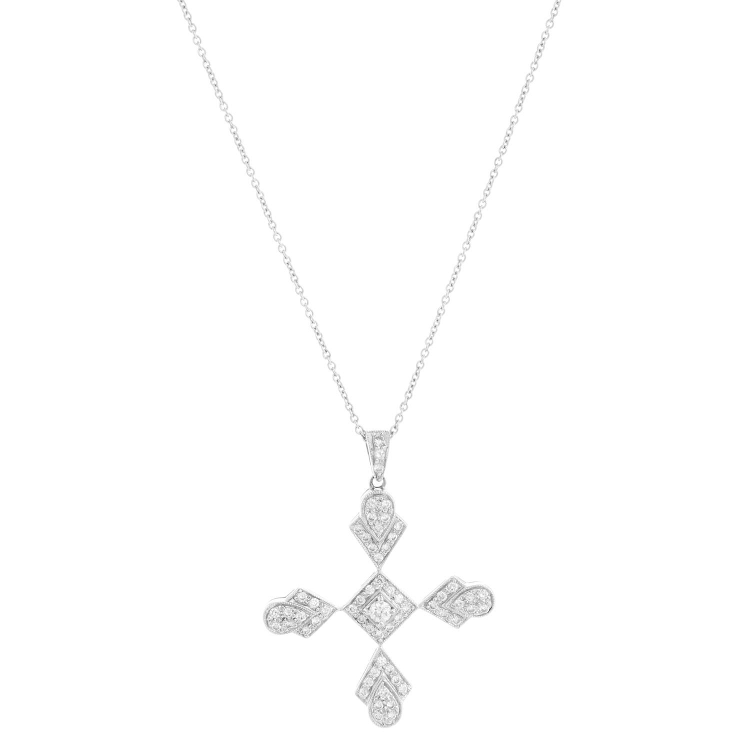 Stunning Sue Gragg 18k White Gold Diamond Cross with Necklace In Excellent Condition For Sale In Dallas, TX