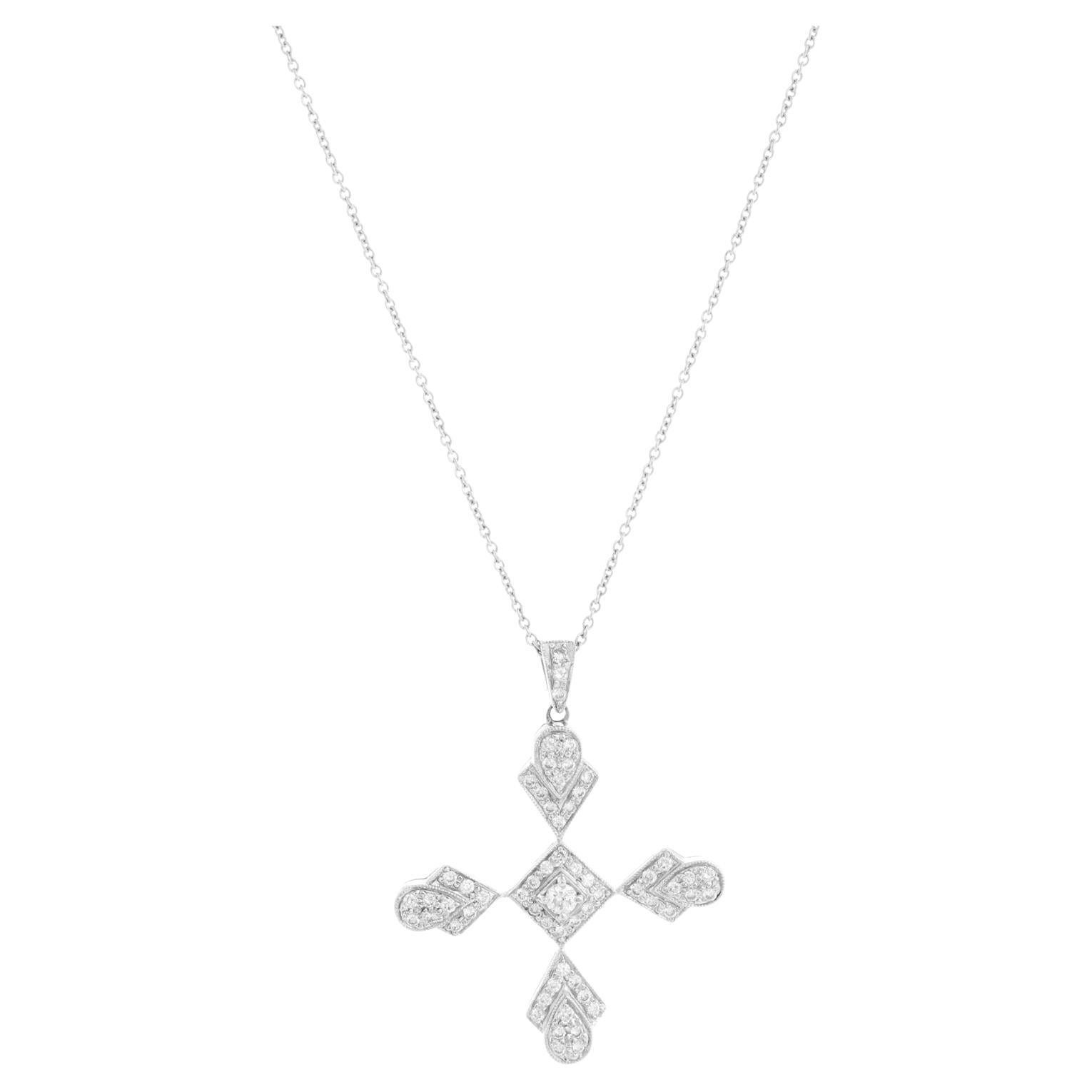 Stunning Sue Gragg 18k White Gold Diamond Cross with Necklace For Sale