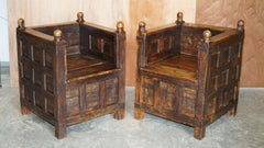 Stunning Suite of Antique Anglo Indian circa 1880 Oak & Iron Bound Hall Seats