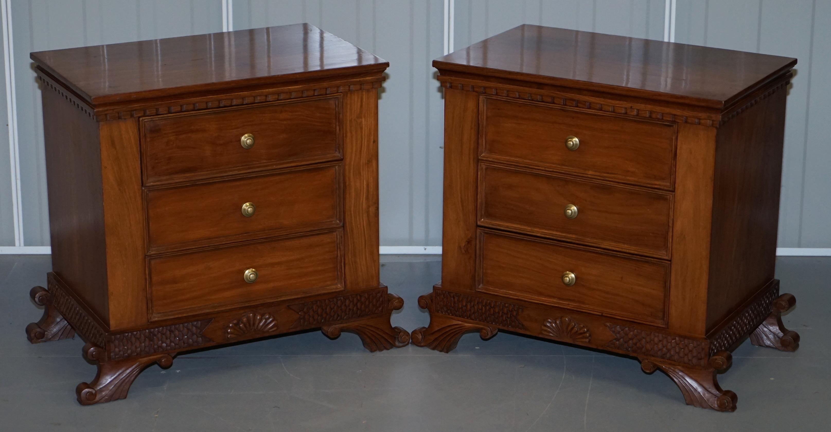 Stunning Suite of Panelled Hardwood Chests of Drawers Ornately Carved Bases For Sale 2