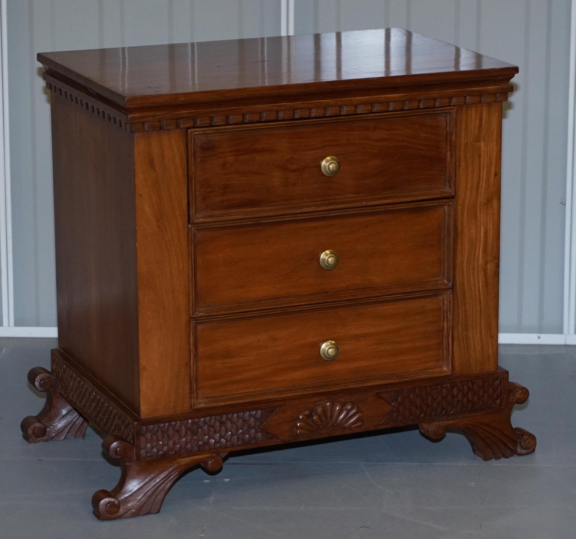 Stunning Suite of Panelled Hardwood Chests of Drawers Ornately Carved Bases For Sale 3