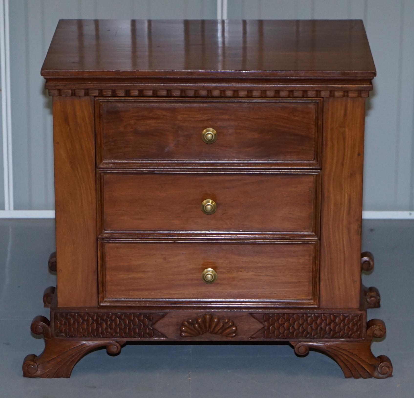 Stunning Suite of Panelled Hardwood Chests of Drawers Ornately Carved Bases For Sale 4