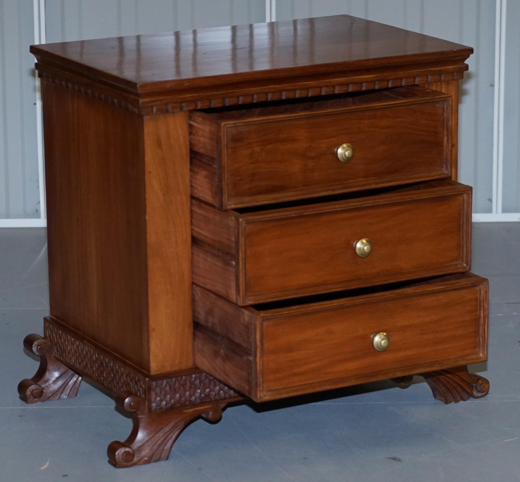 Stunning Suite of Panelled Hardwood Chests of Drawers Ornately Carved Bases For Sale 6