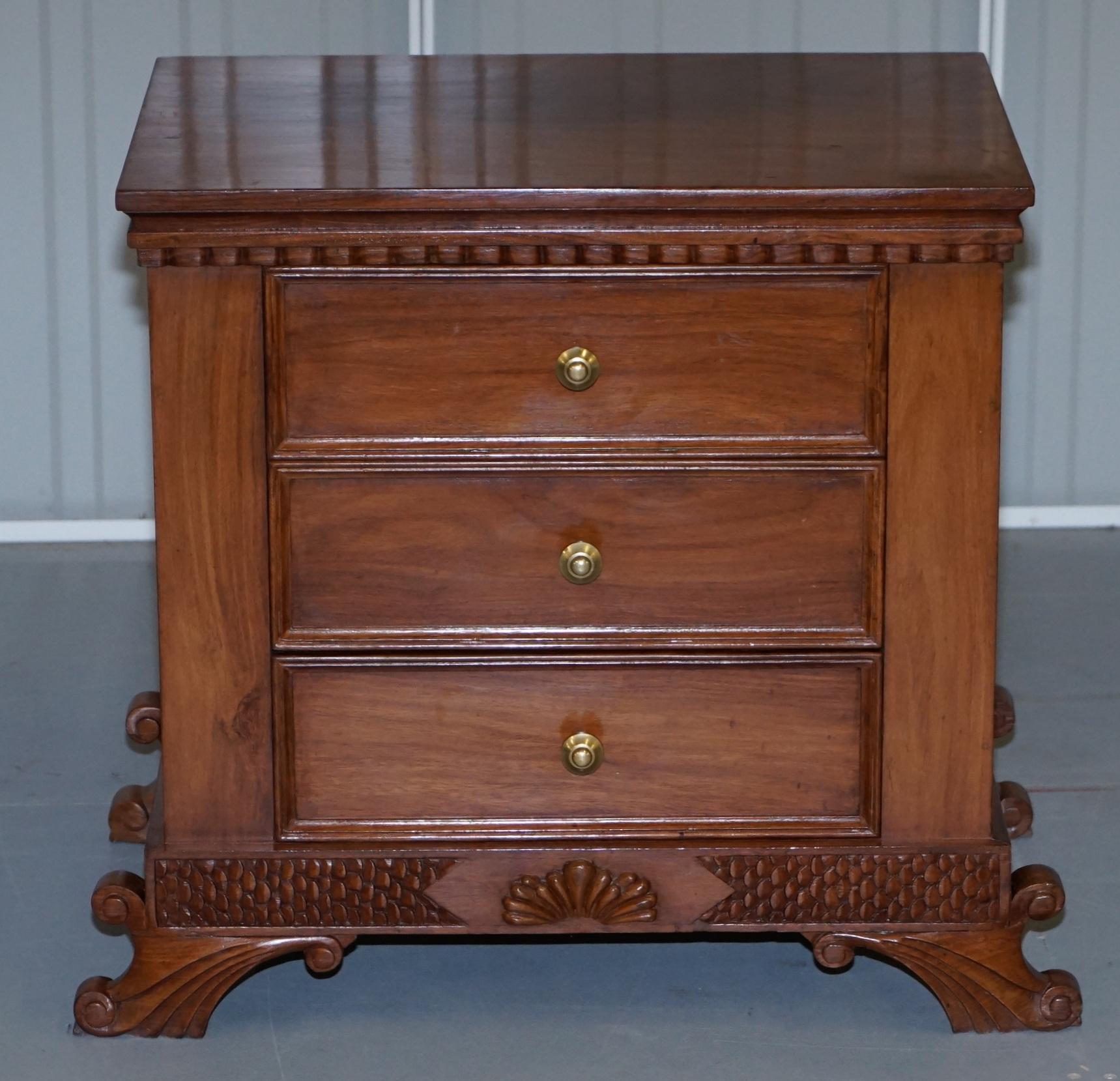 Stunning Suite of Panelled Hardwood Chests of Drawers Ornately Carved Bases For Sale 7