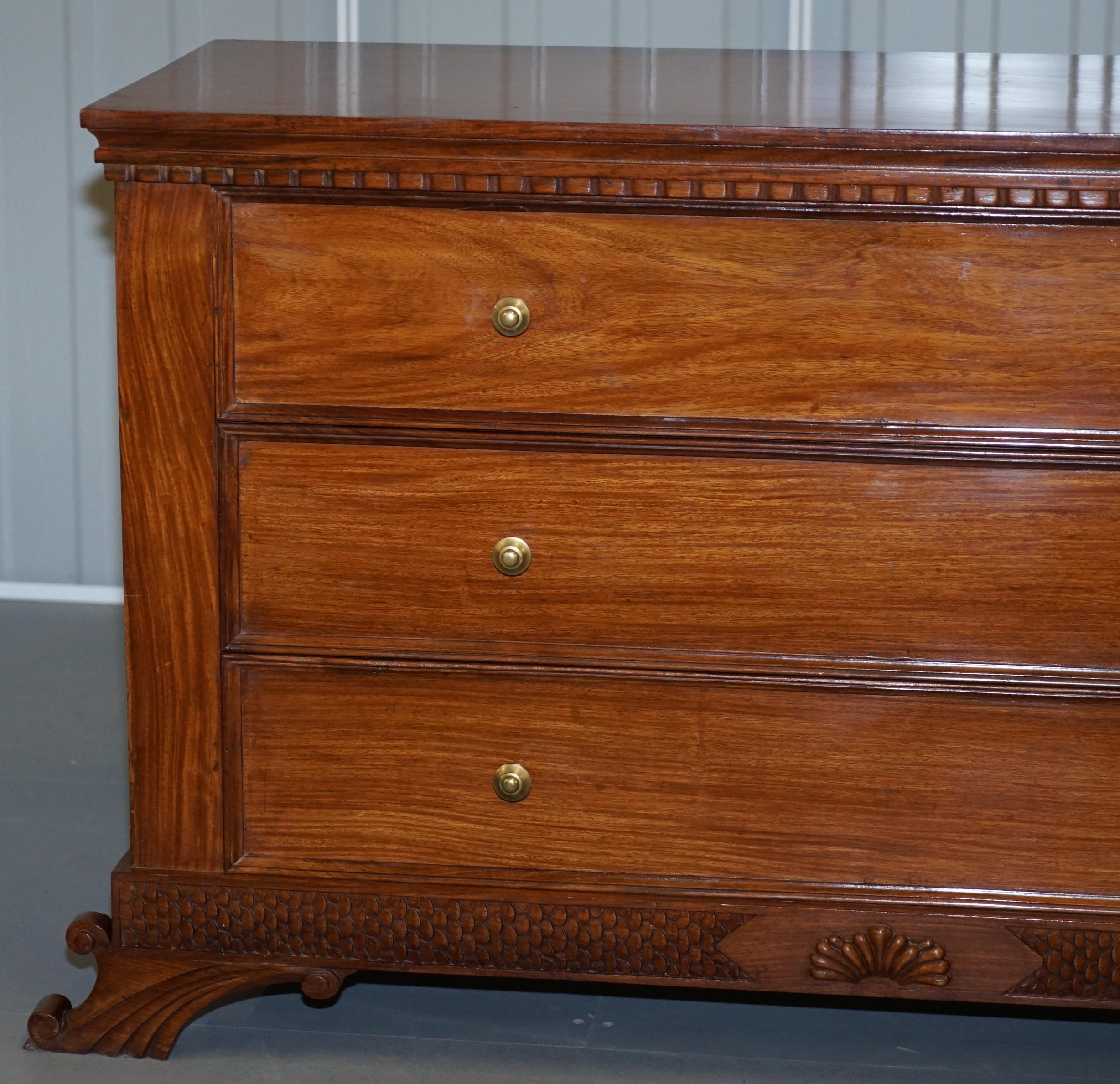 Modern Stunning Suite of Panelled Hardwood Chests of Drawers Ornately Carved Bases For Sale