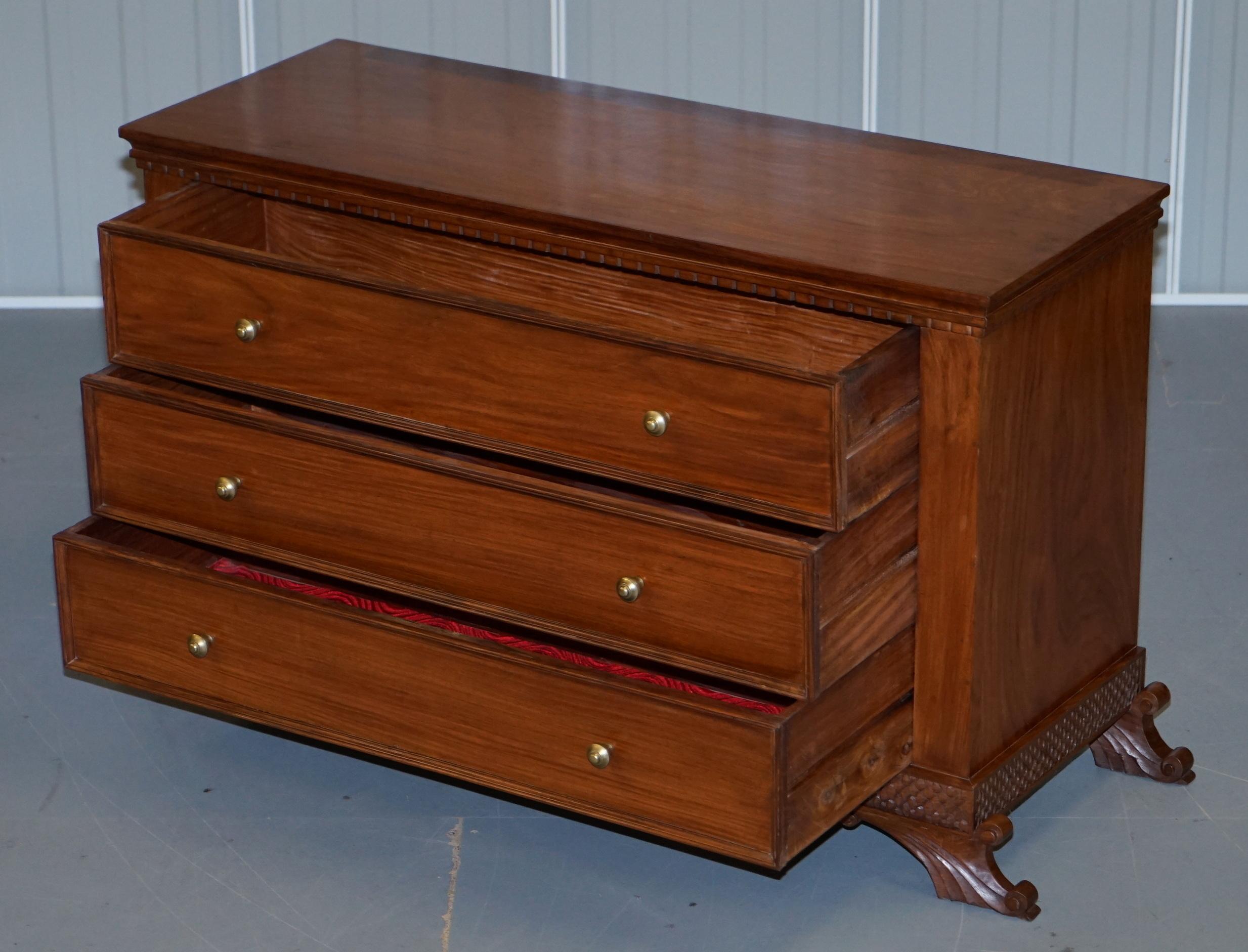 20th Century Stunning Suite of Panelled Hardwood Chests of Drawers Ornately Carved Bases For Sale