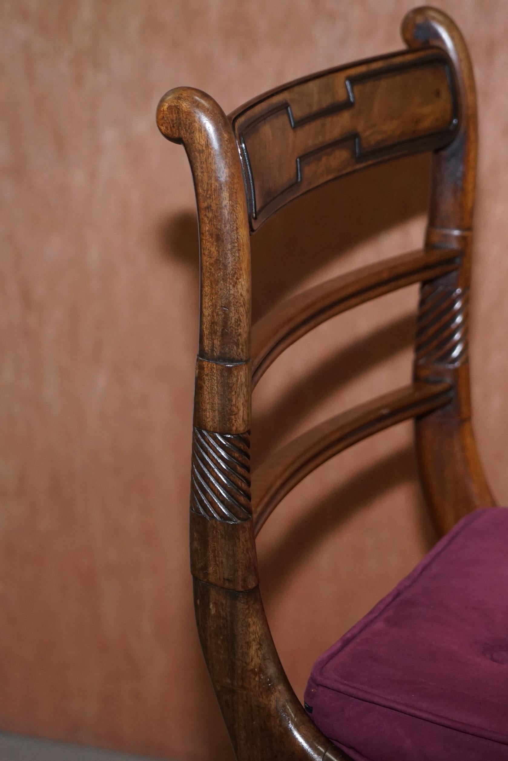 Atemberaubende Suite von sechs Regency Hardwood Bergere Dining Chairs Velvet Chesterfield im Angebot 4