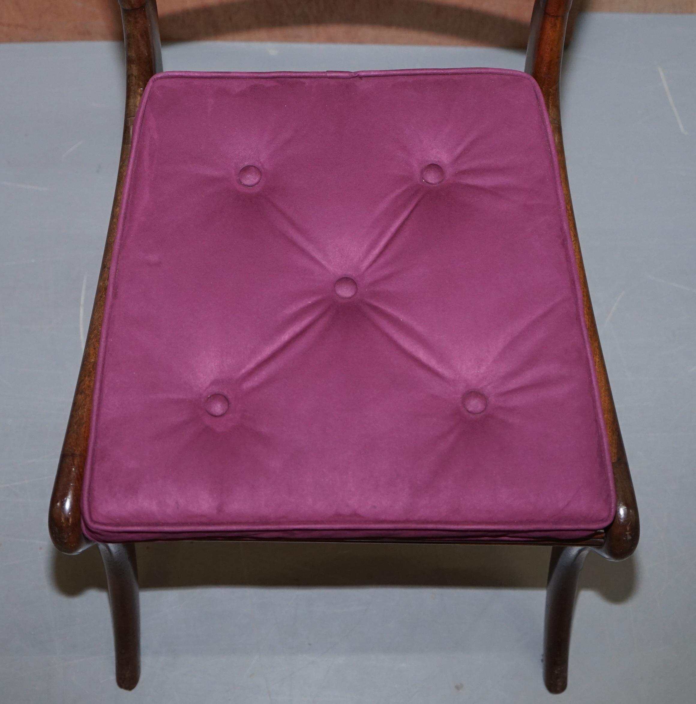 Stunning Suite of Six Regency Hardwood Bergere Dining Chairs Velvet Chesterfield For Sale 1