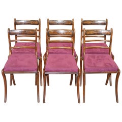 Superbe suite de six chaises de salle à manger Regency en bois dur Bergere Velvet Chesterfield