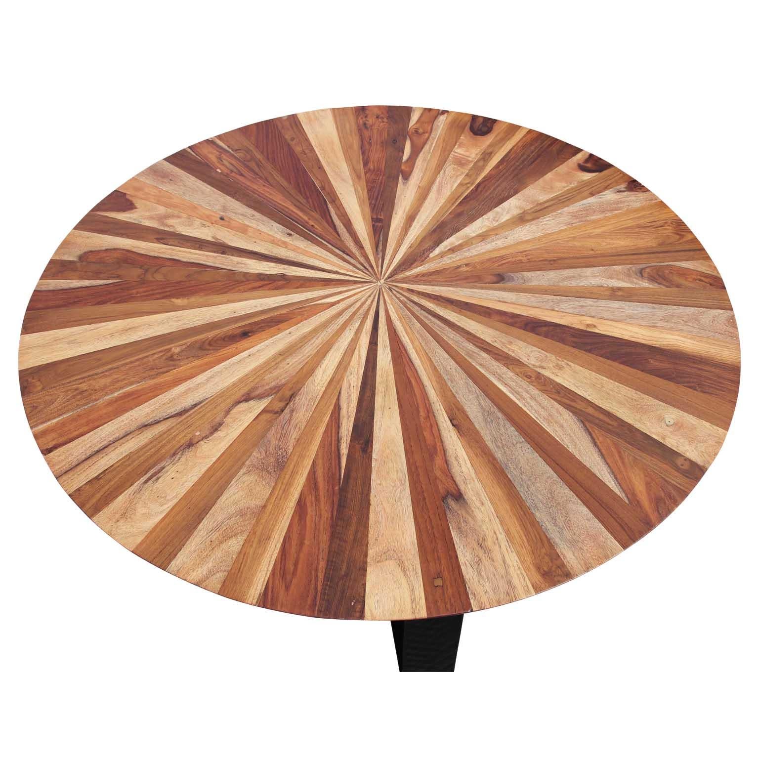 Fruitwood Stunning Sunburst Round Wooden Modern Deco Style Coffee Table with Black Base