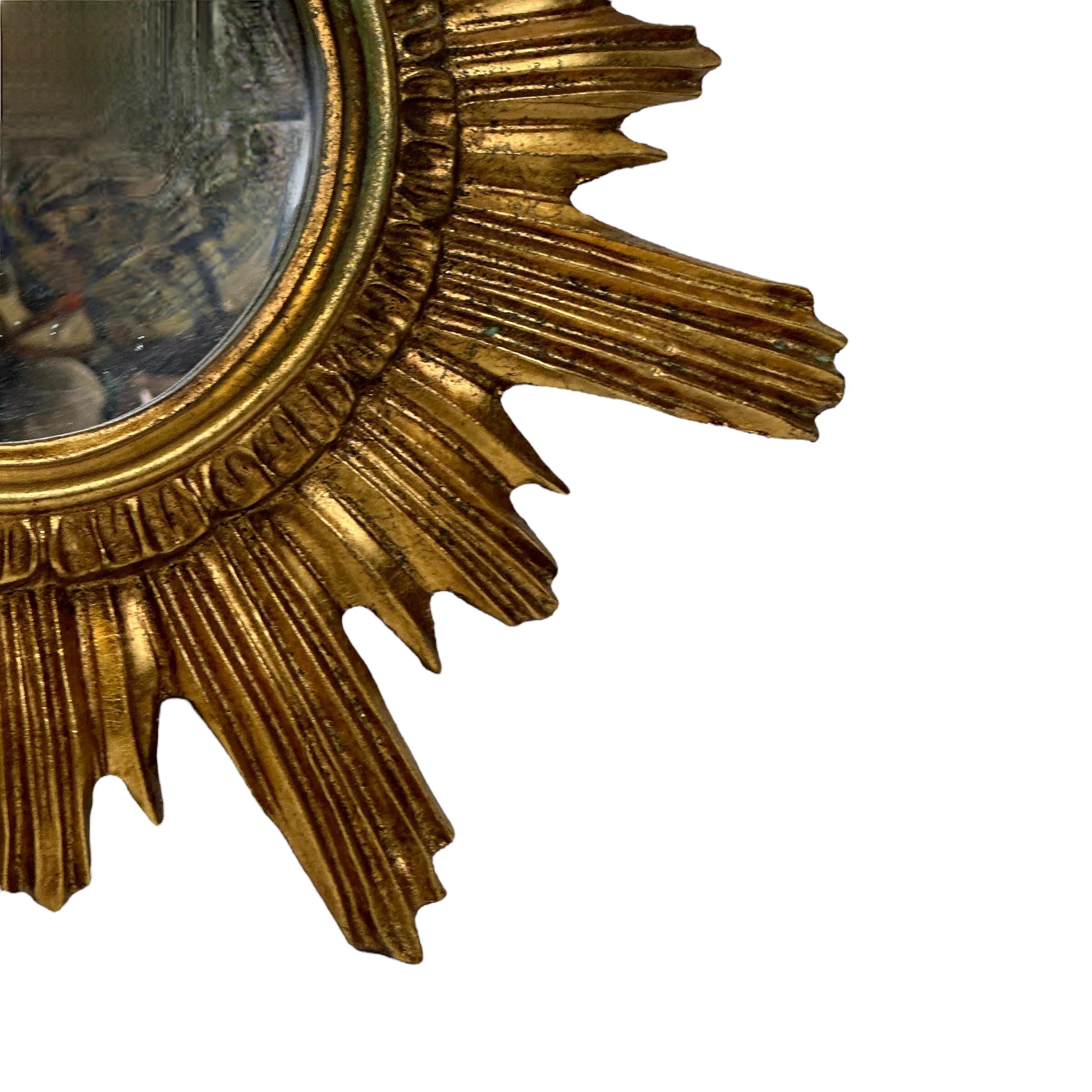 Hollywood Regency Stunning Sunburst Starburst Mirror Wood Stucco, Italy, circa 1950s For Sale