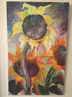 Stunning sunflower oil painting signed and dated 1977