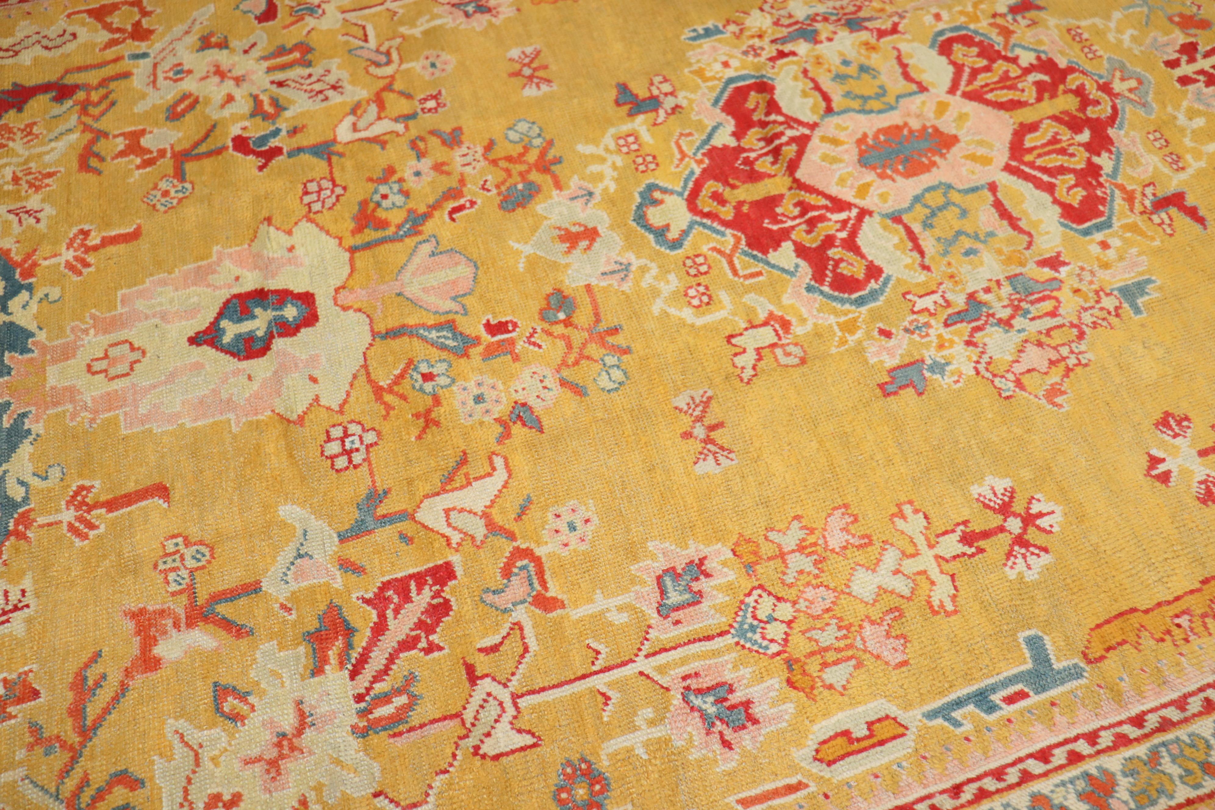 Stunning Sunny Yellow Antique Turkish Ghiordes Rug For Sale 3