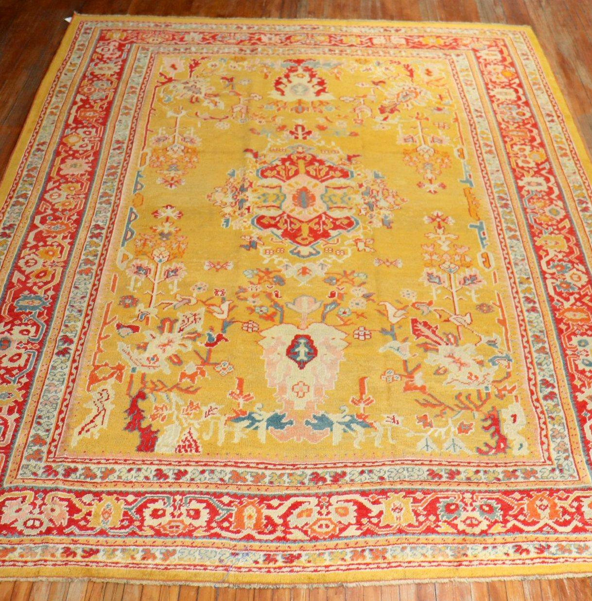 Stunning Sunny Yellow Antique Turkish Ghiordes Rug For Sale 4