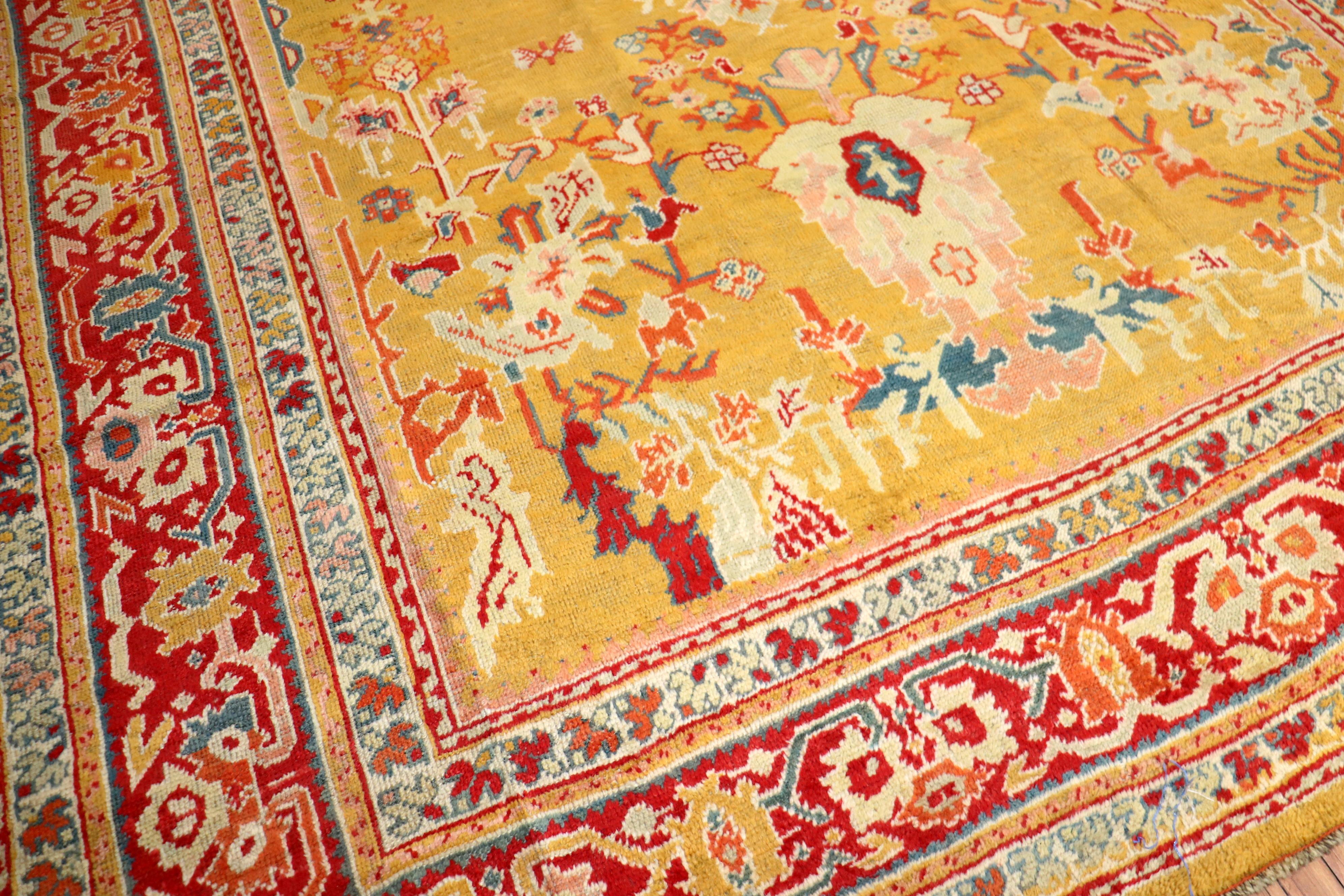 Stunning Sunny Yellow Antique Turkish Ghiordes Rug For Sale 5