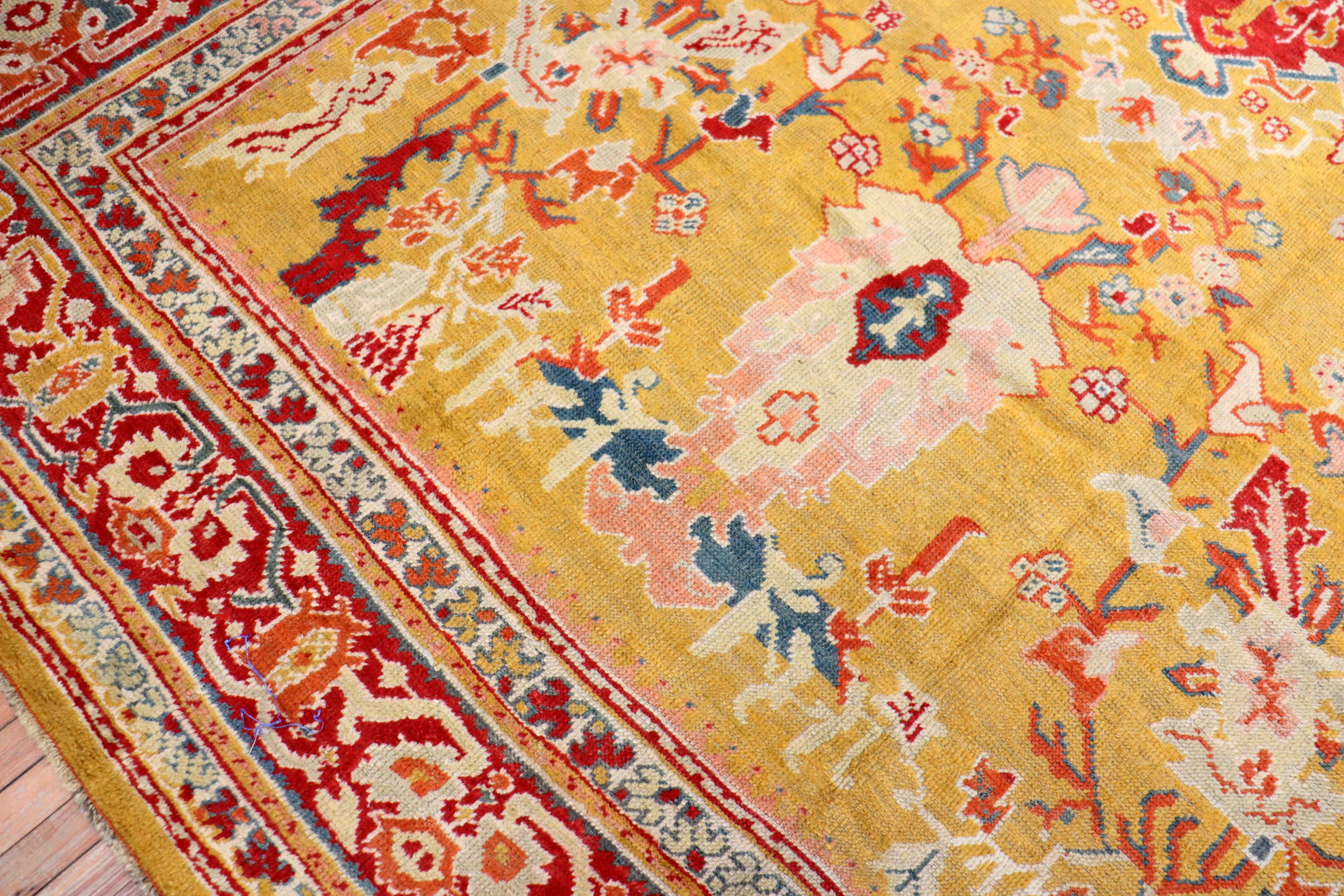 Stunning Sunny Yellow Antique Turkish Ghiordes Rug For Sale 6