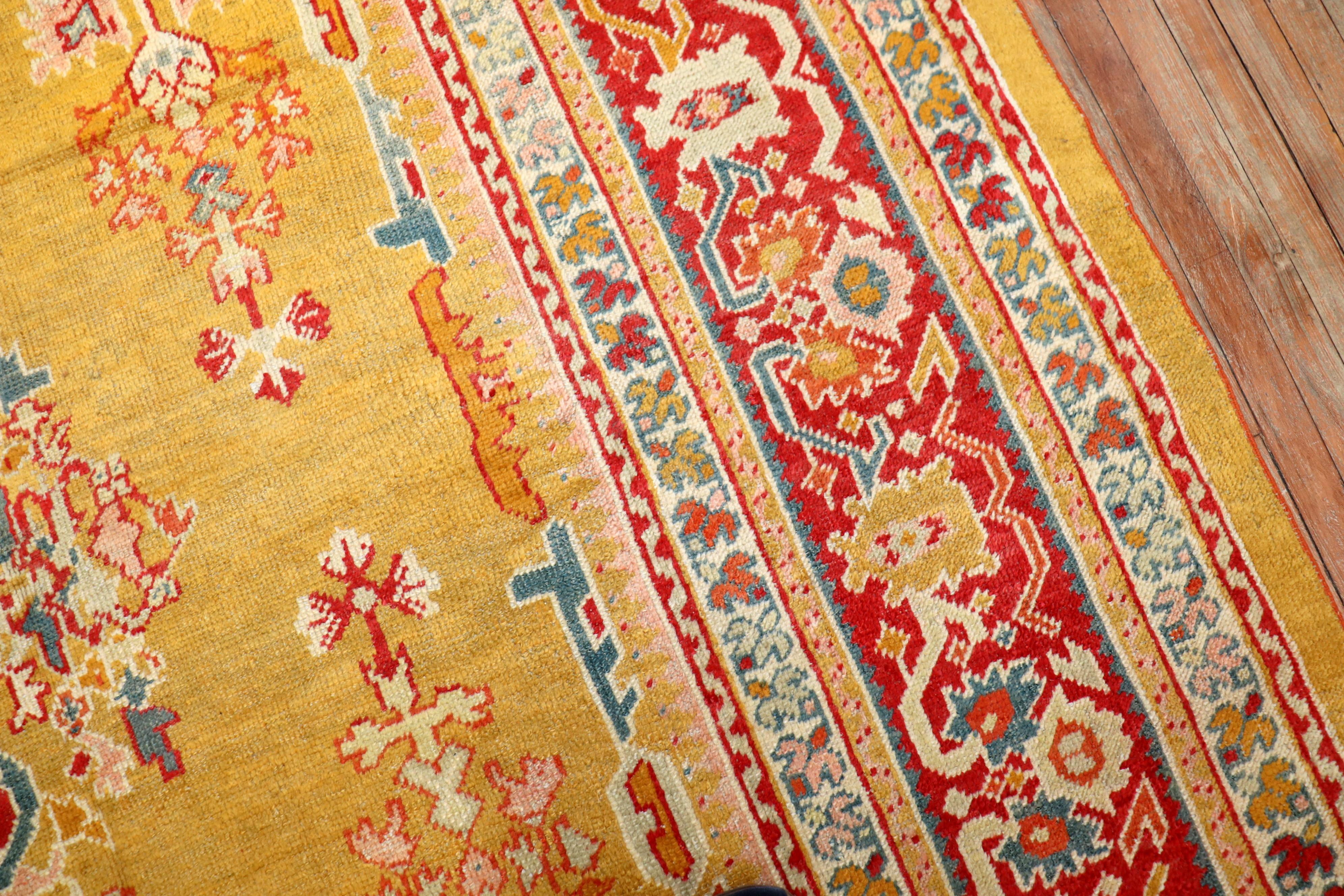 Stunning Sunny Yellow Antique Turkish Ghiordes Rug For Sale 7