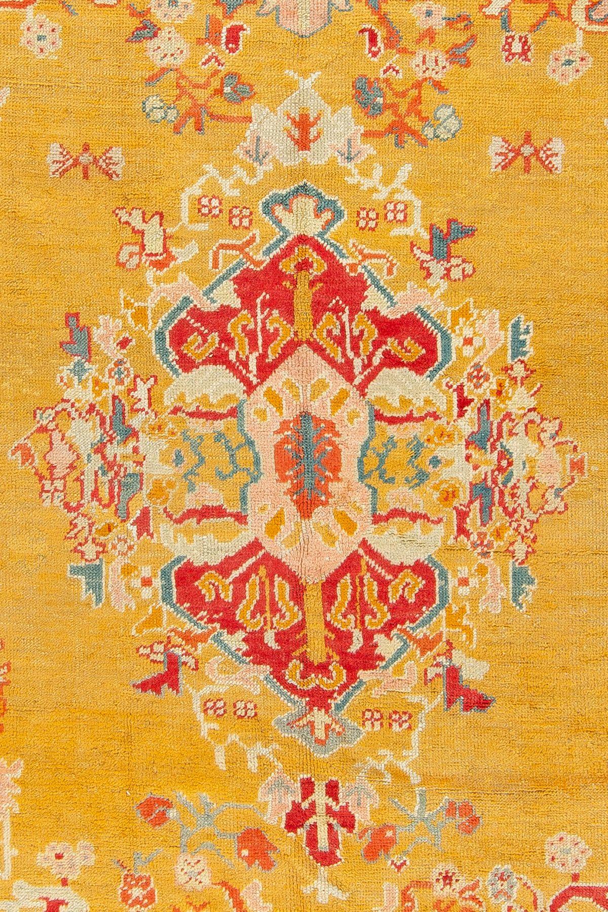 American Empire Stunning Sunny Yellow Antique Turkish Ghiordes Rug For Sale