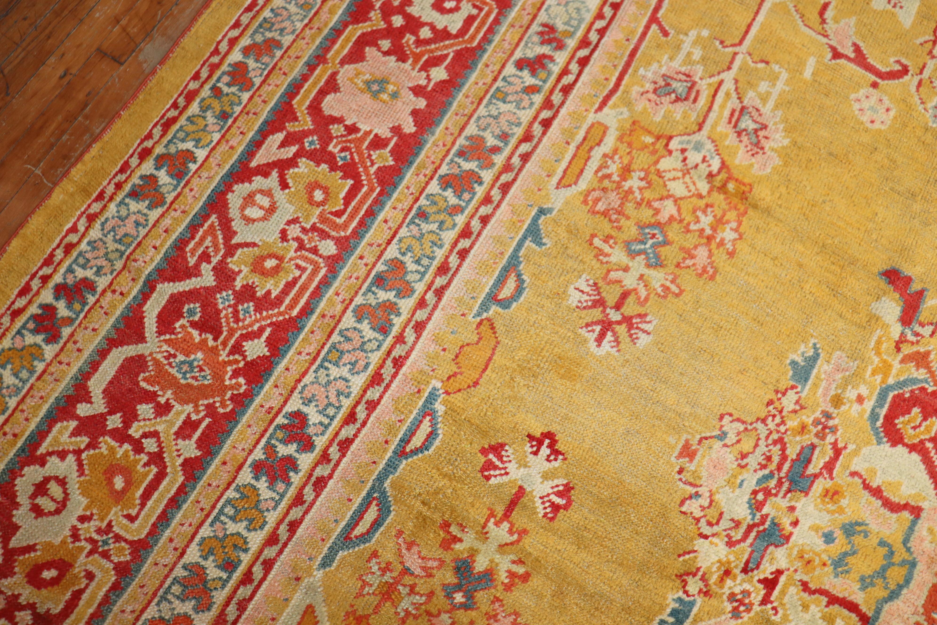 Stunning Sunny Yellow Antique Turkish Ghiordes Rug For Sale 1