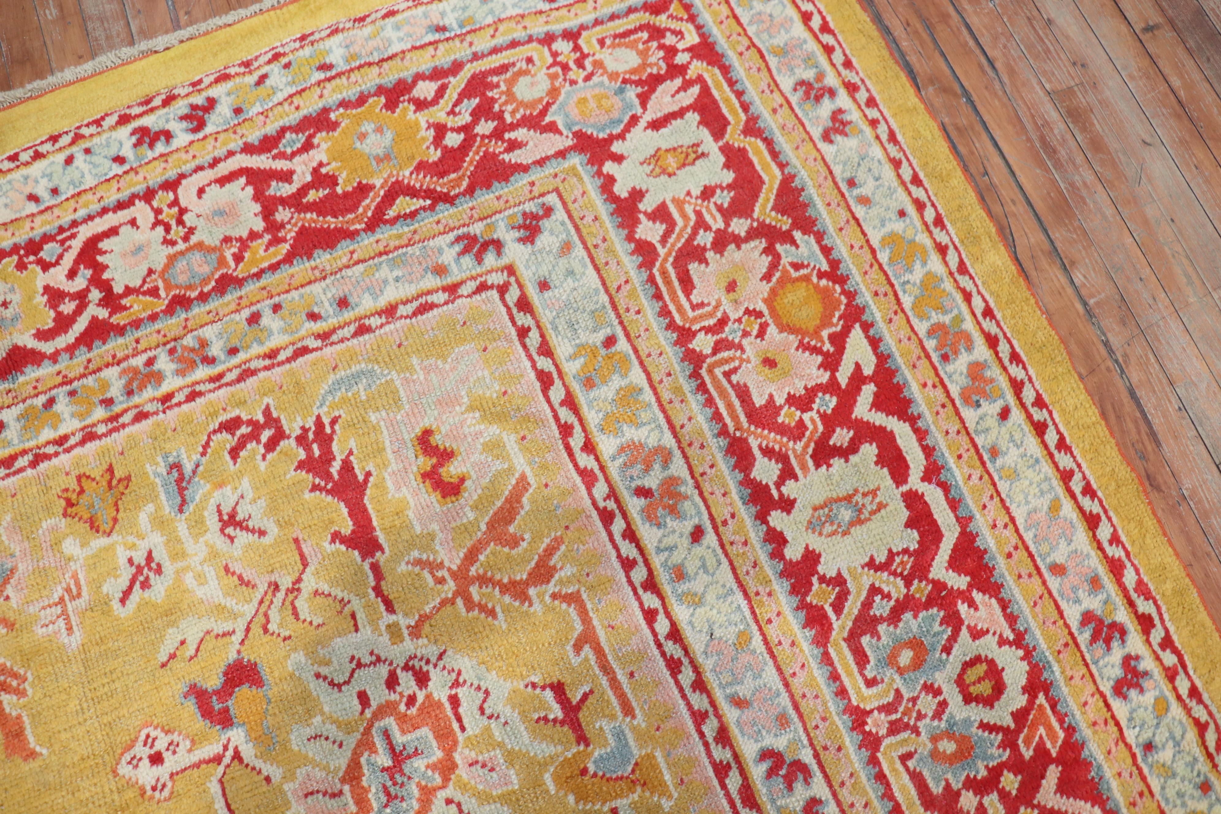 Stunning Sunny Yellow Antique Turkish Ghiordes Rug For Sale 2
