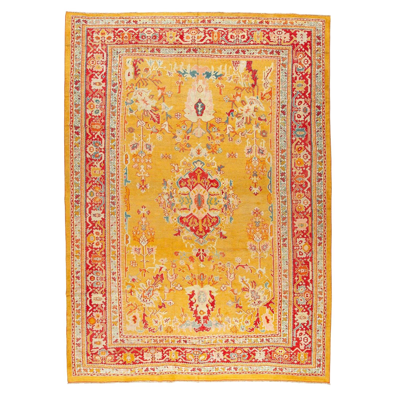 Stunning Sunny Yellow Antique Turkish Ghiordes Rug For Sale