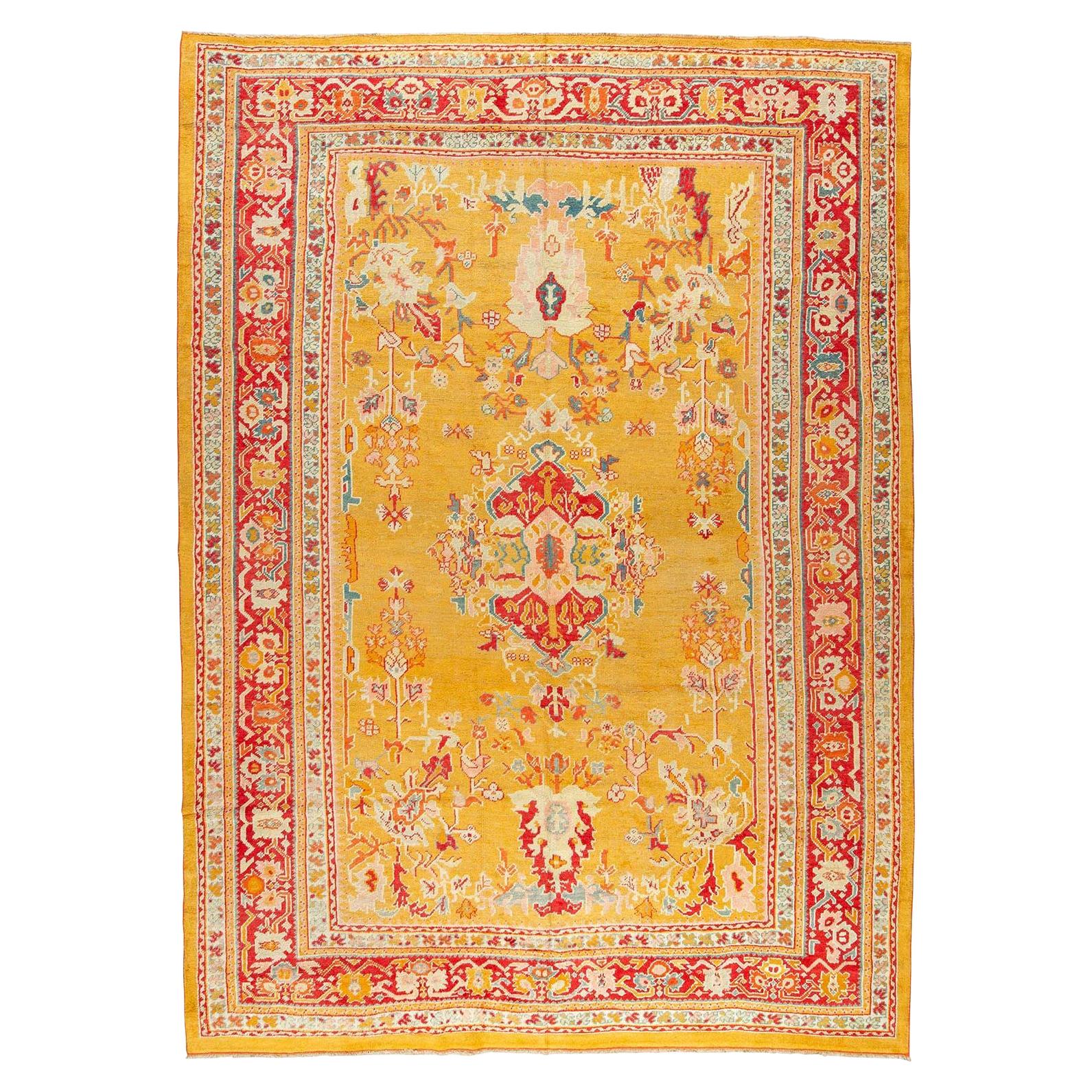 Stunning Sunny Yellow Antique Turkish Ghiordes Rug