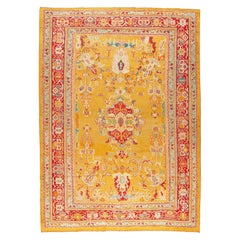 Superbe tapis turc ancien Ghiordes jaune soleil