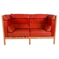 Stunning Swedish Modern Beautiful tall Red Leather loveseat Sofa frame pine