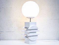 Stunning Table Lamp in Carrara Marble and Opaline