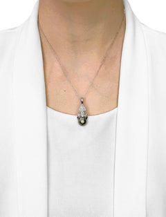 Stunning Tahitian Pearl & 0.41ct Natural Diamond Pendant in 18K/14K White Gold