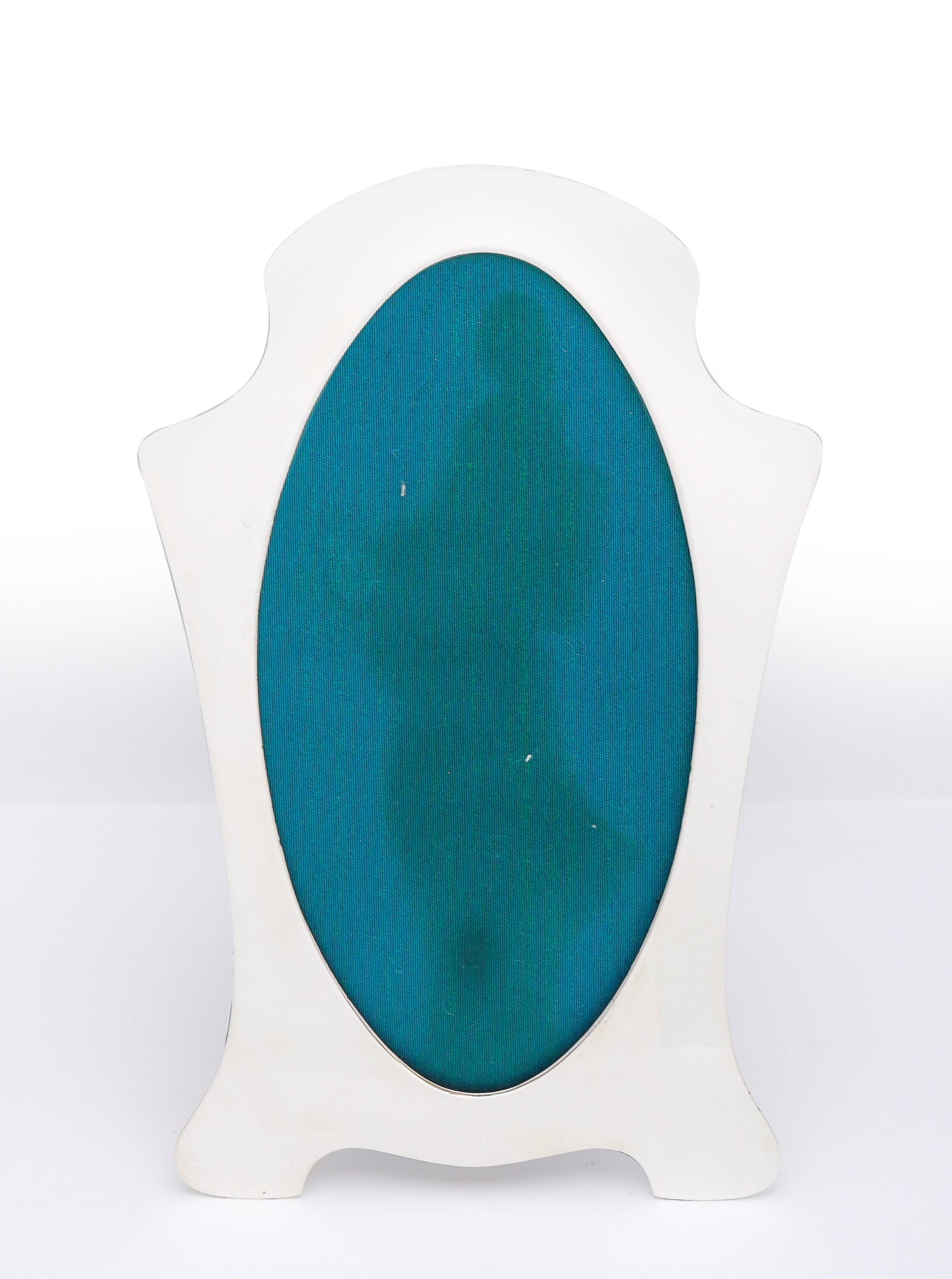 Stunning, tall, sterling silver, Art Nouveau Period picture frame, having a wood back, Birmingham, England, year-hallmarked or 1911, Lawrence Emanuel - maker. The frame measures 10 inches high (at highest point) x approximately 6 inches inches wide