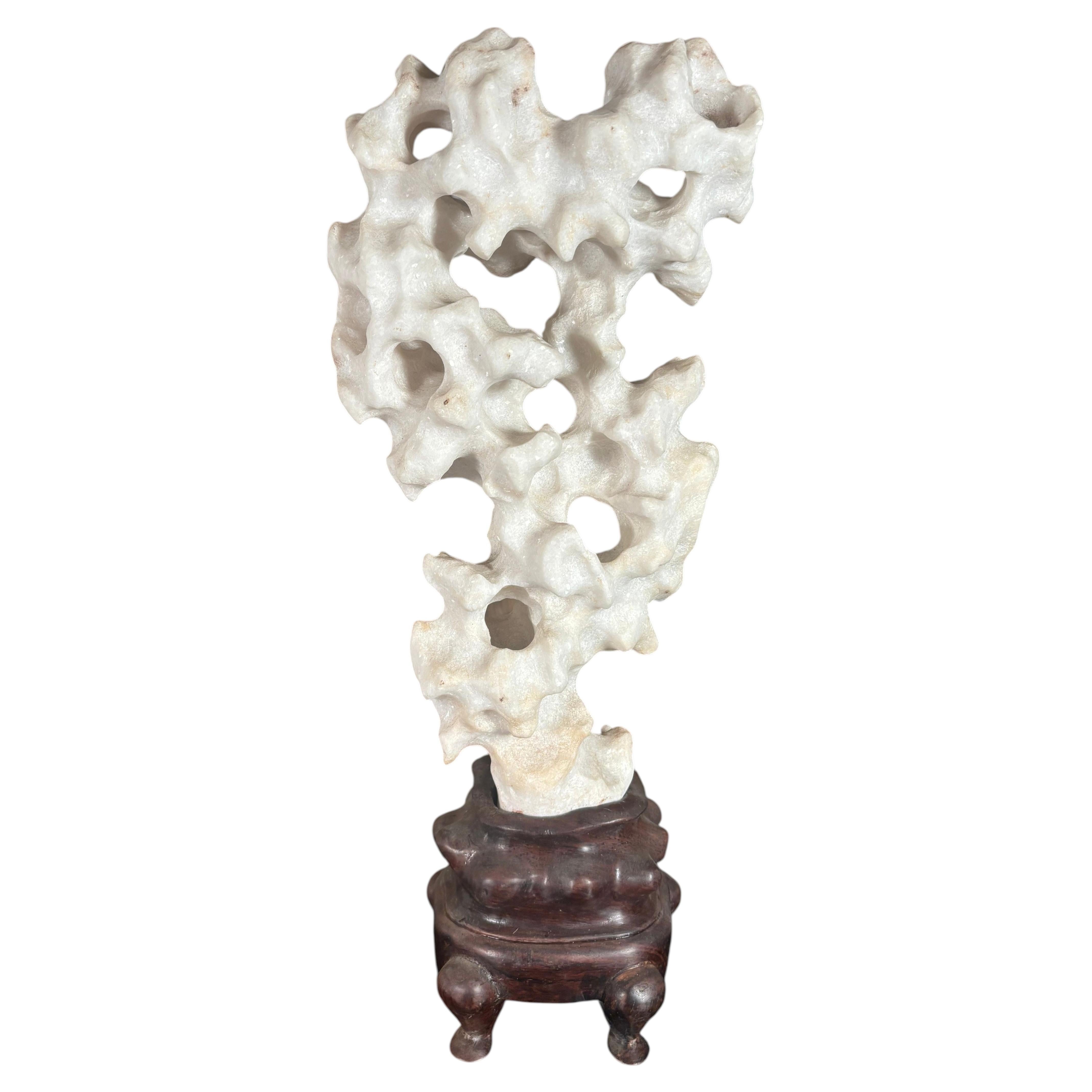 Stunning Tall Chinese White "Infinity" Stone Taihu Scholar Rock from Old Jiangsu For Sale