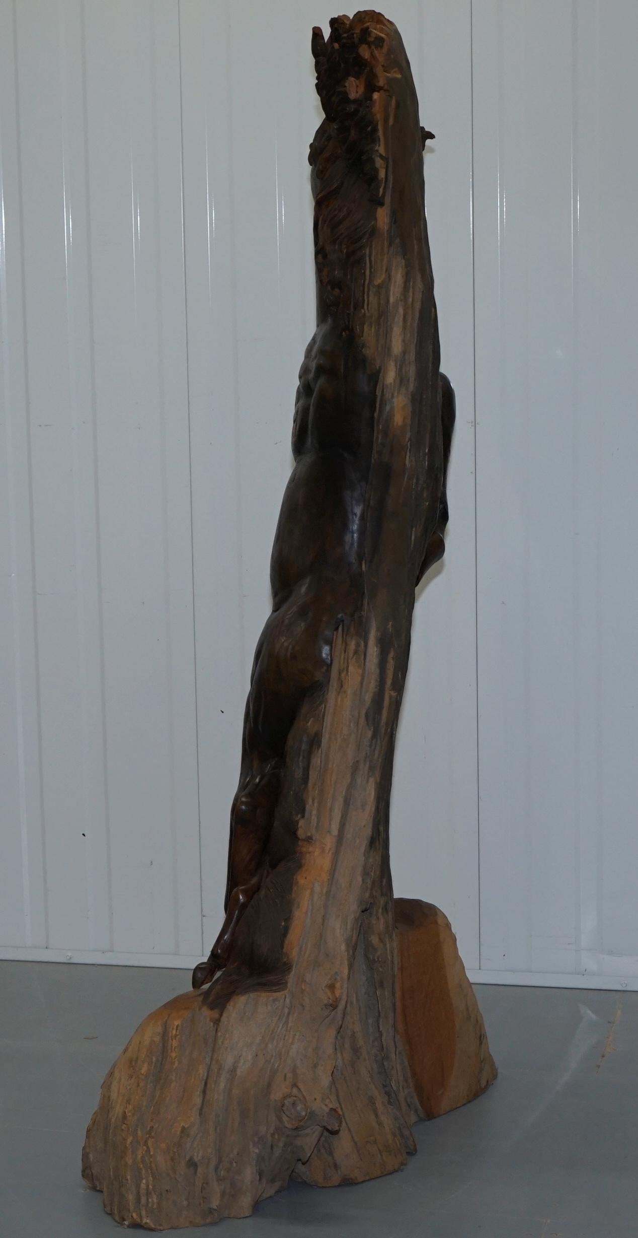 Stunning Tall Hand-Carved Sculpture of Rearing Horse and Foal For Sale 8