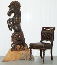 Stunning Tall Hand-Carved Sculpture of Rearing Horse and Foal
