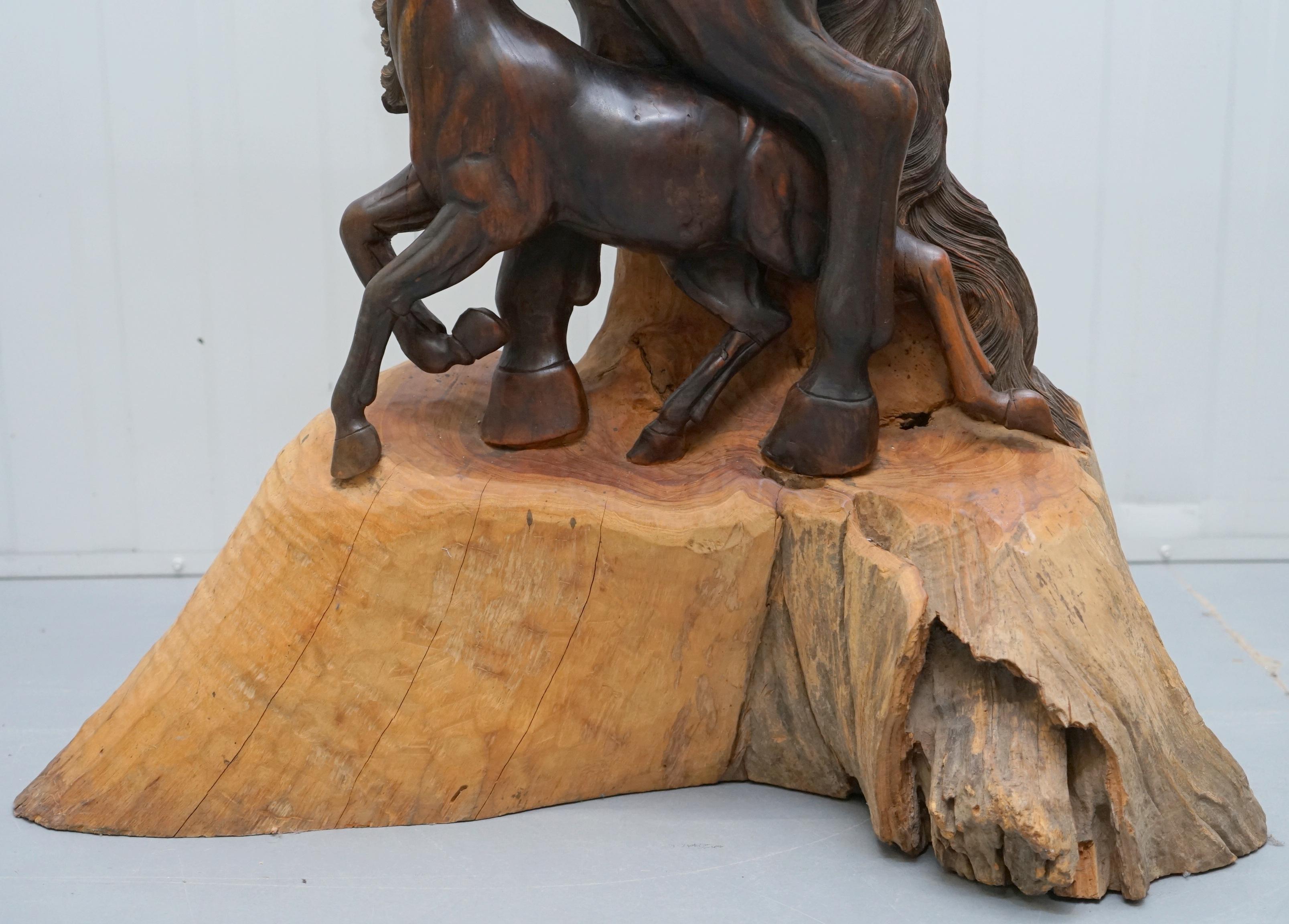 Wood Stunning Tall Hand-Carved Sculpture of Rearing Horse and Foal For Sale