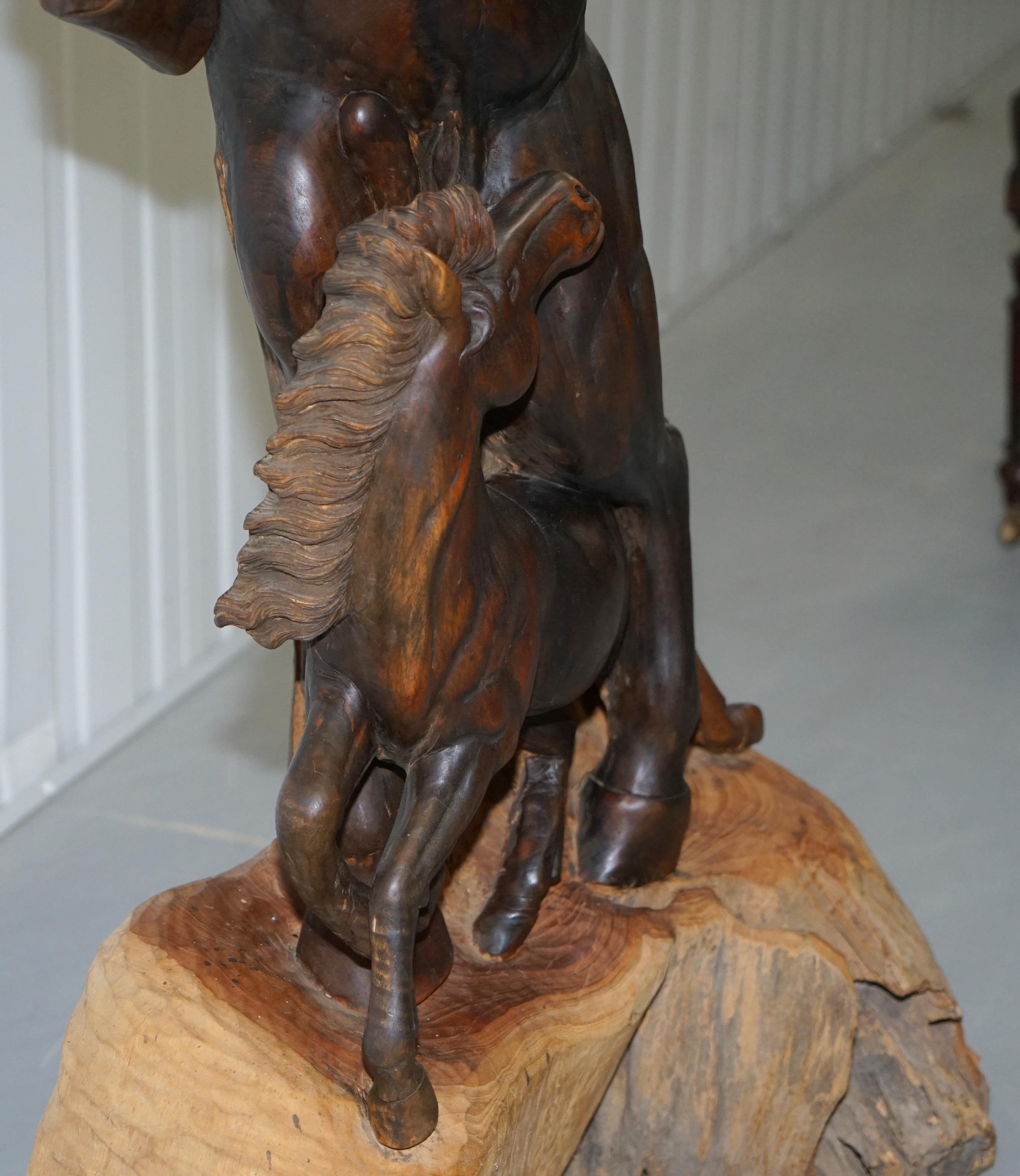 Stunning Tall Hand-Carved Sculpture of Rearing Horse and Foal For Sale 2