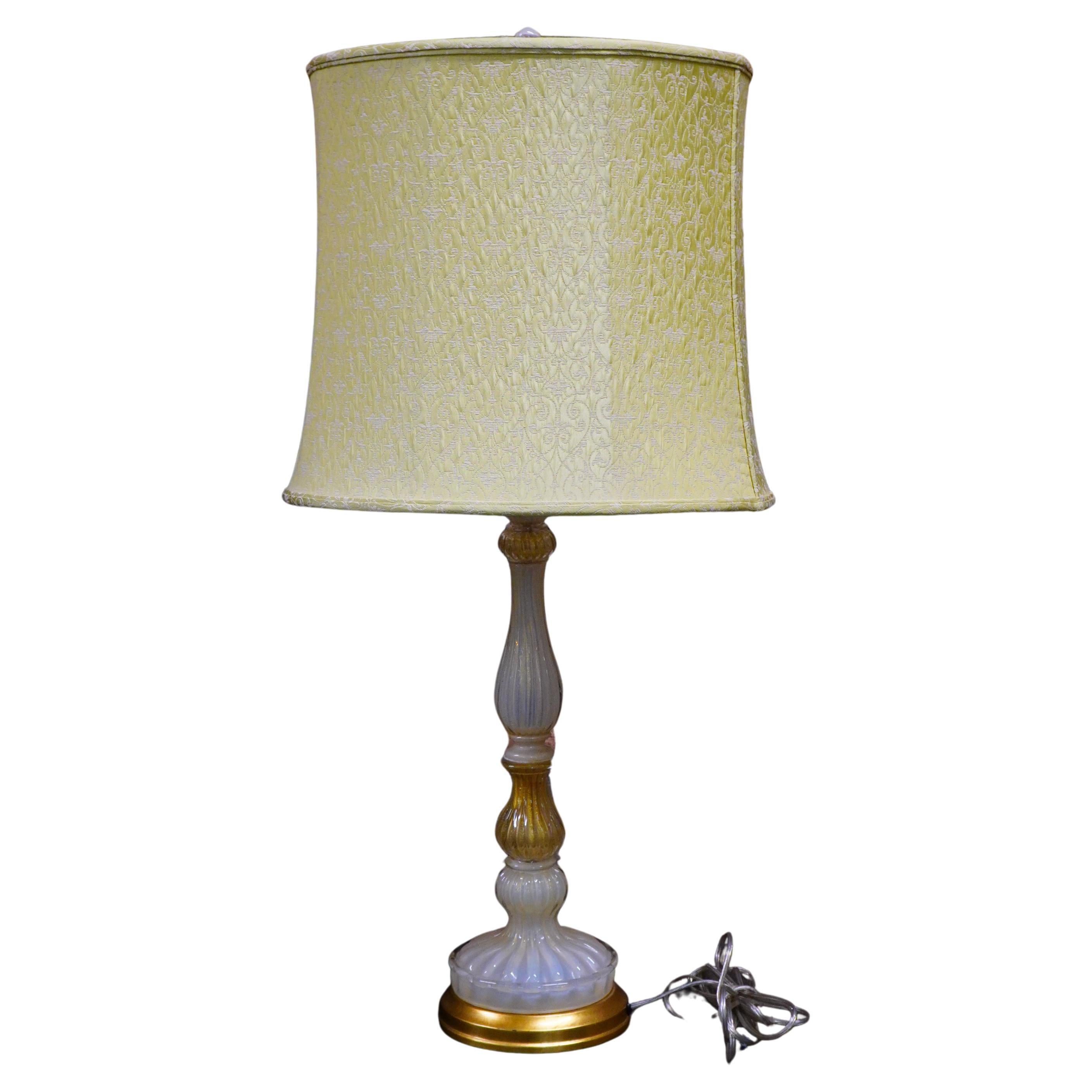 Stunning Tall Murano Glass Table Lamp with Gold Flecks on Gilded Base For Sale