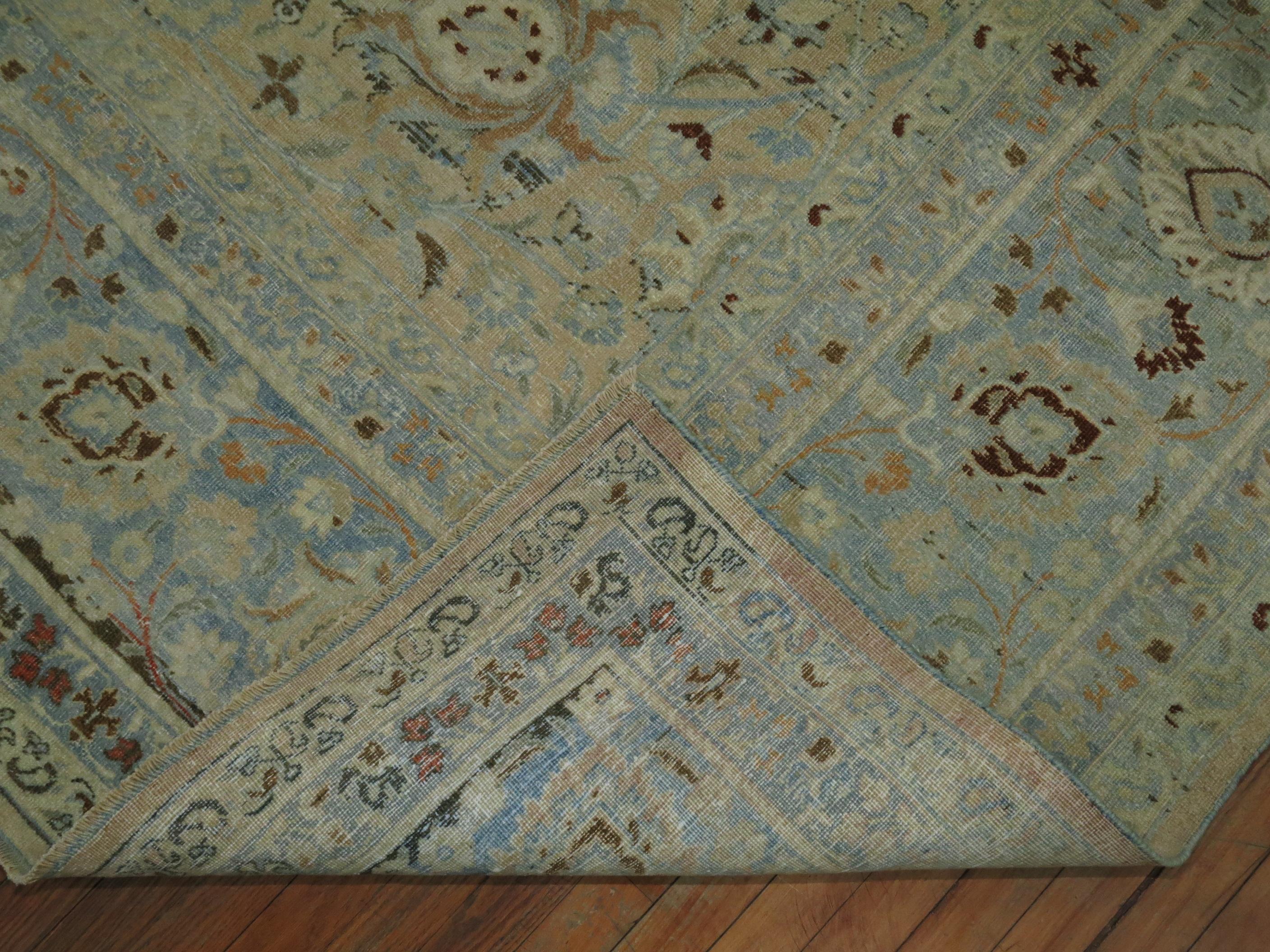 Stunning Tan Icy Blue Antique Persian Formal Meshed Rug, 20th Century For Sale 5