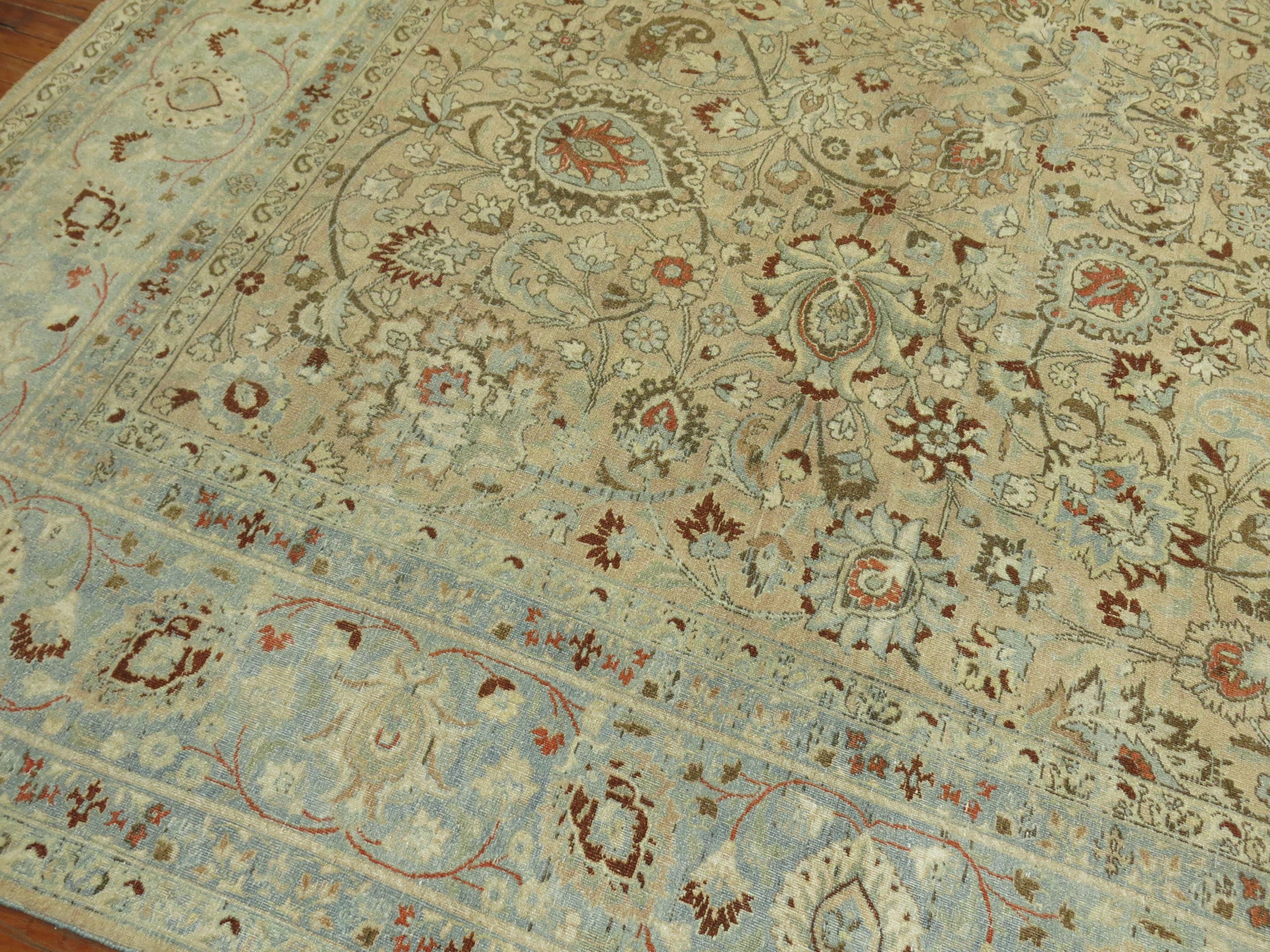 Stunning Tan Icy Blue Antique Persian Formal Meshed Rug, 20th Century For Sale 1