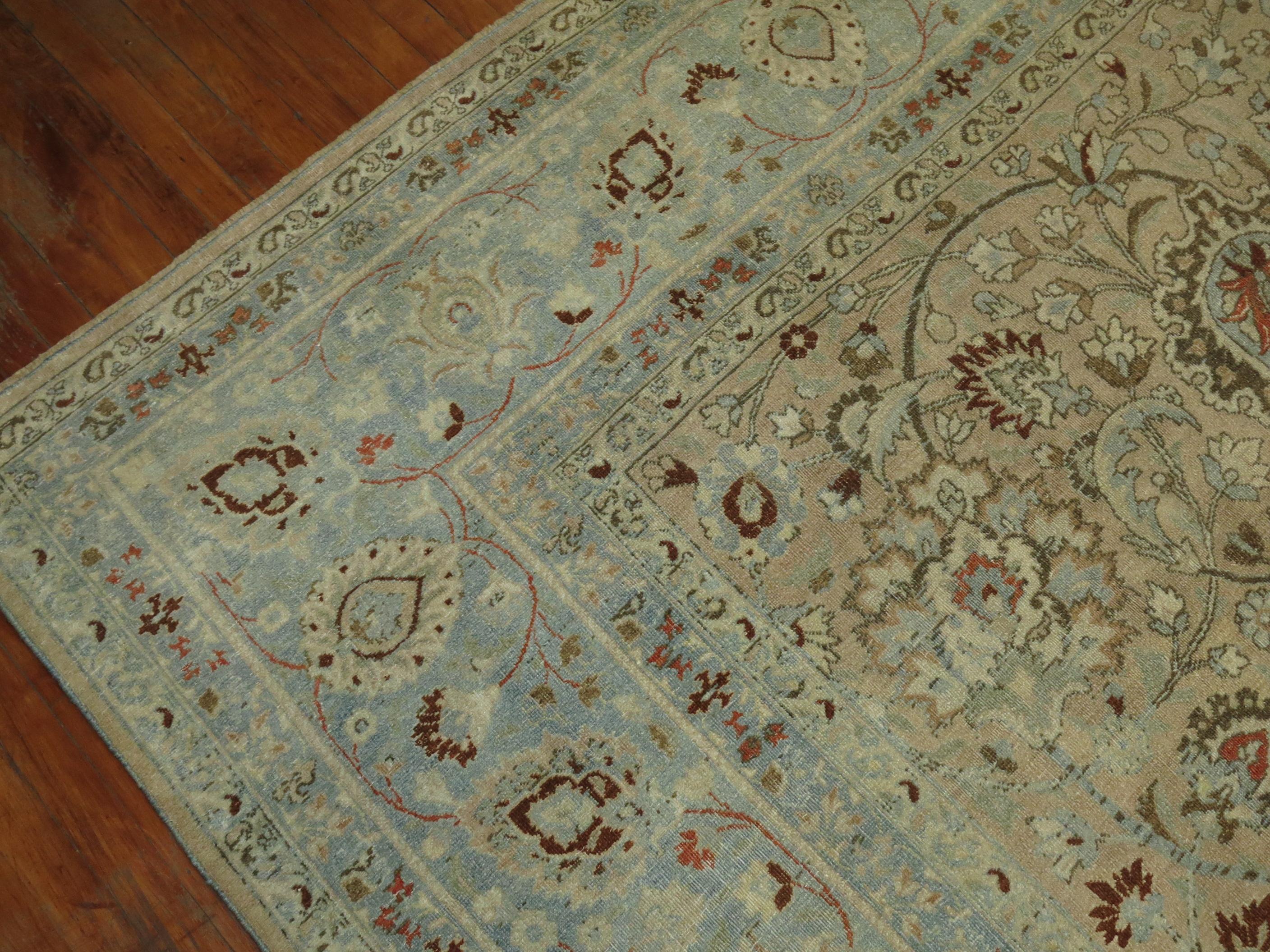 Stunning Tan Icy Blue Antique Persian Formal Meshed Rug, 20th Century For Sale 2