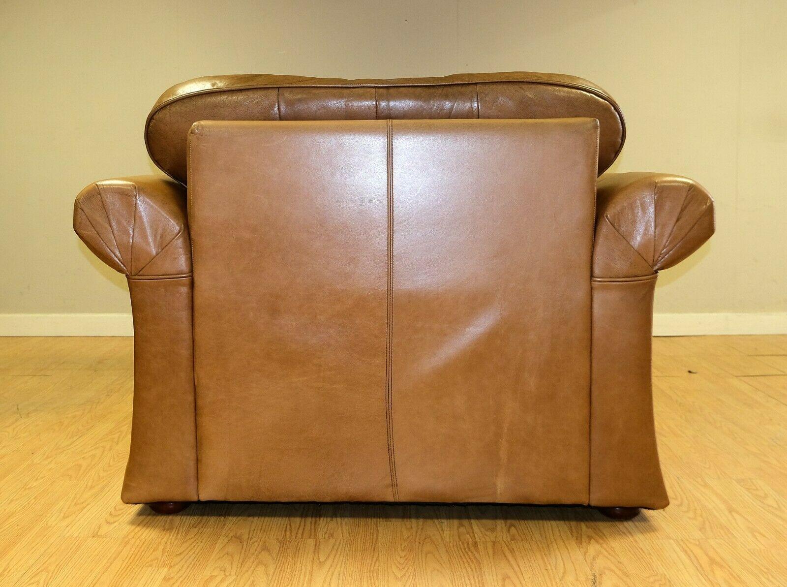 Stunning Tan Leather Armchair on Scroll Arms & Wooden Feet 4