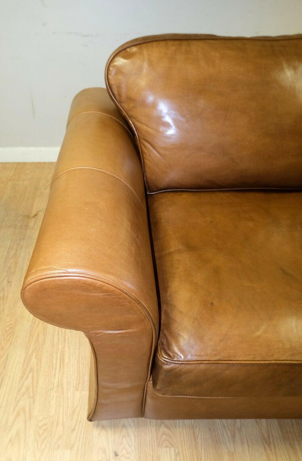 20th Century Stunning Tan Leather Armchair on Scroll Arms & Wooden Feet