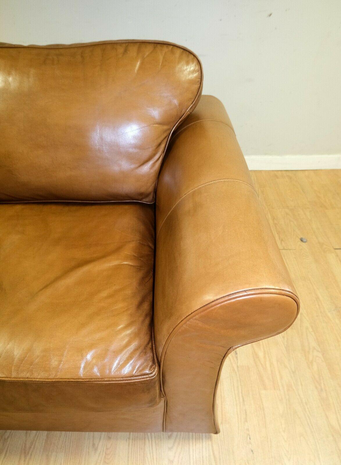 Stunning Tan Leather Armchair on Scroll Arms & Wooden Feet 1