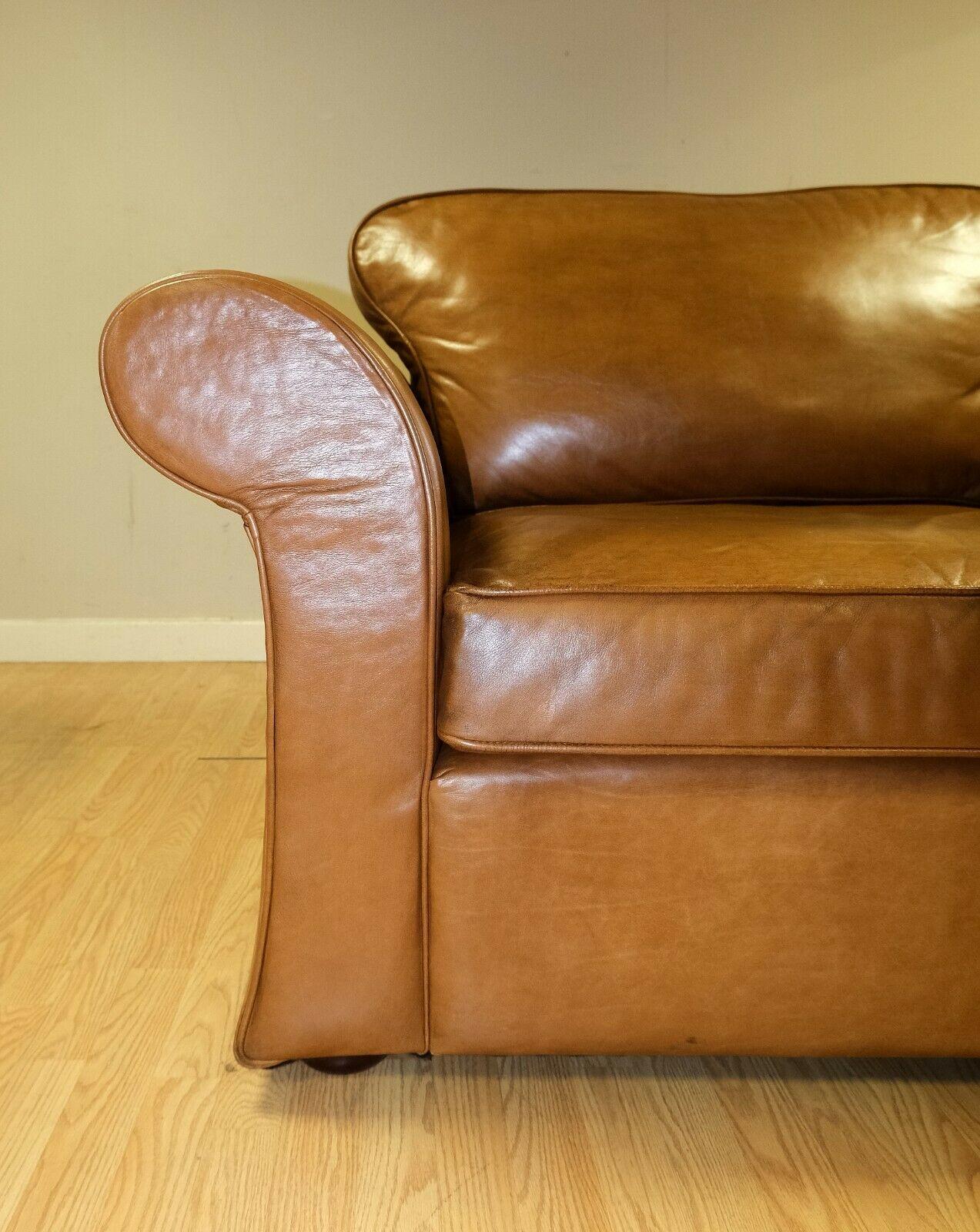 Stunning Tan Leather Armchair on Scroll Arms & Wooden Feet 2