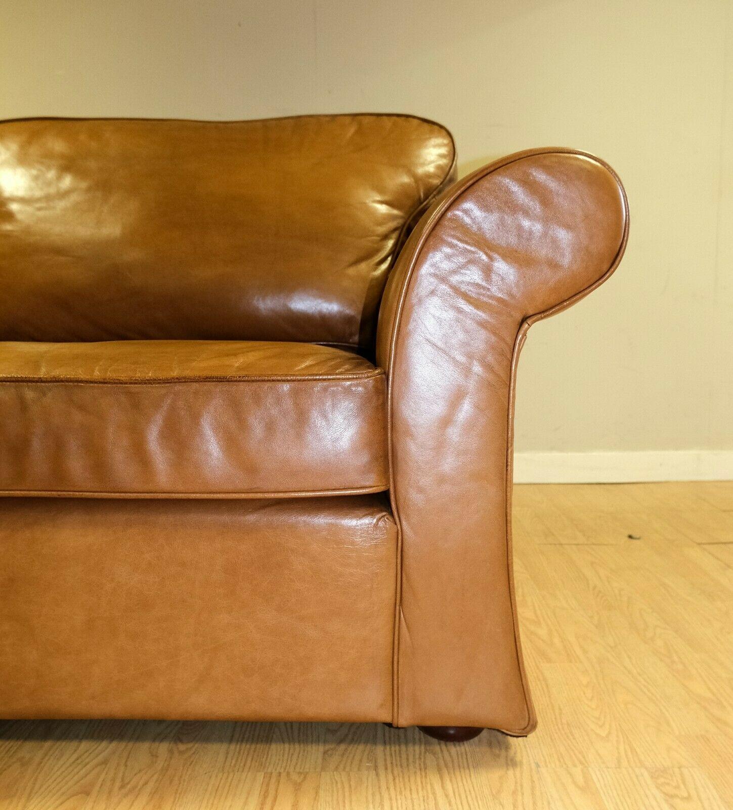 Stunning Tan Leather Armchair on Scroll Arms & Wooden Feet 3