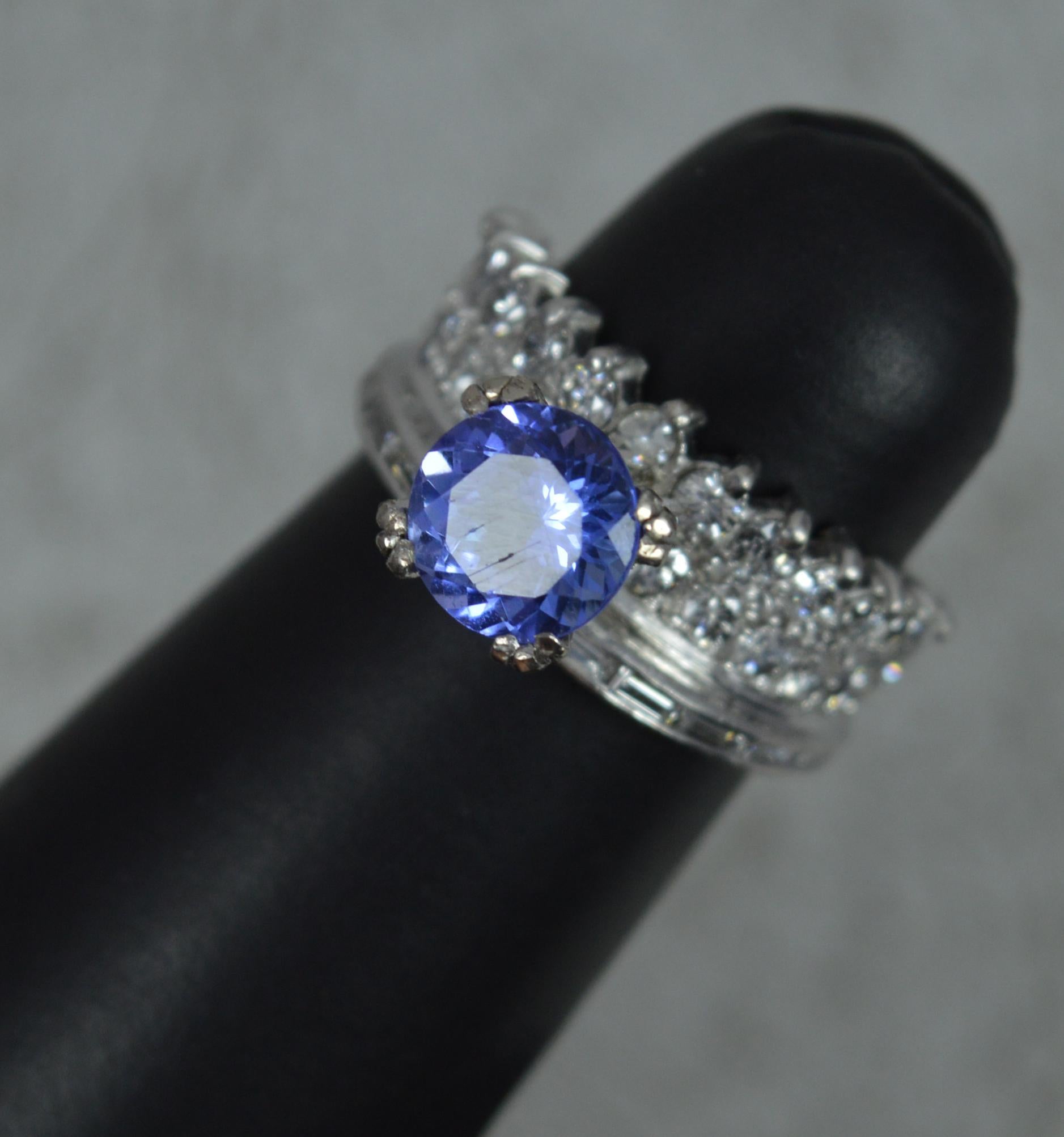 Stunning Tanzanite and Diamond 18ct White Gold Crown Cluster Ring For Sale 3