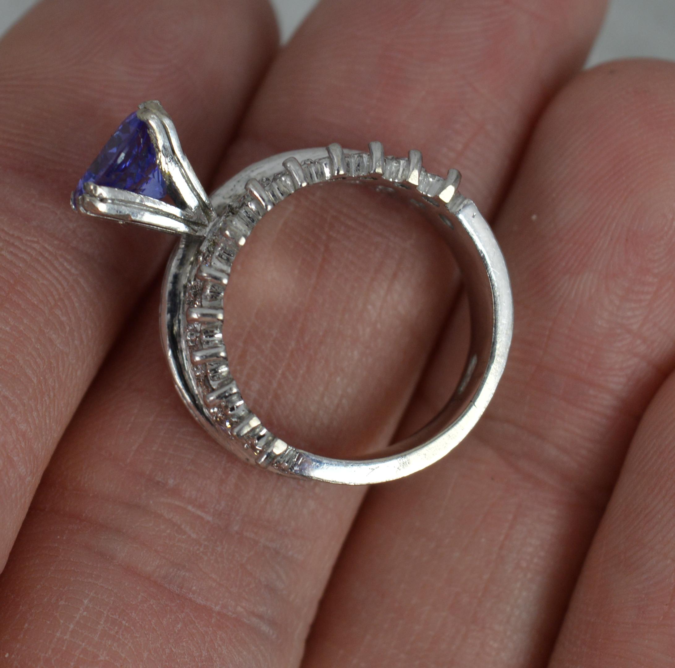 Retro Stunning Tanzanite and Diamond 18ct White Gold Crown Cluster Ring For Sale
