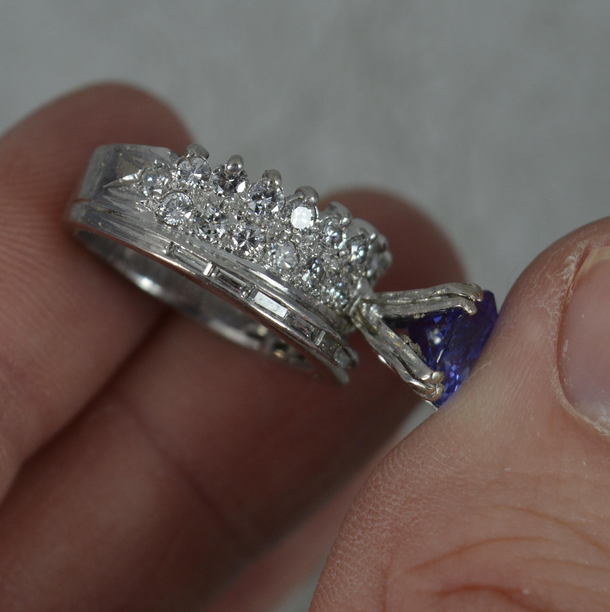 Women's Stunning Tanzanite and Diamond 18ct White Gold Crown Cluster Ring For Sale