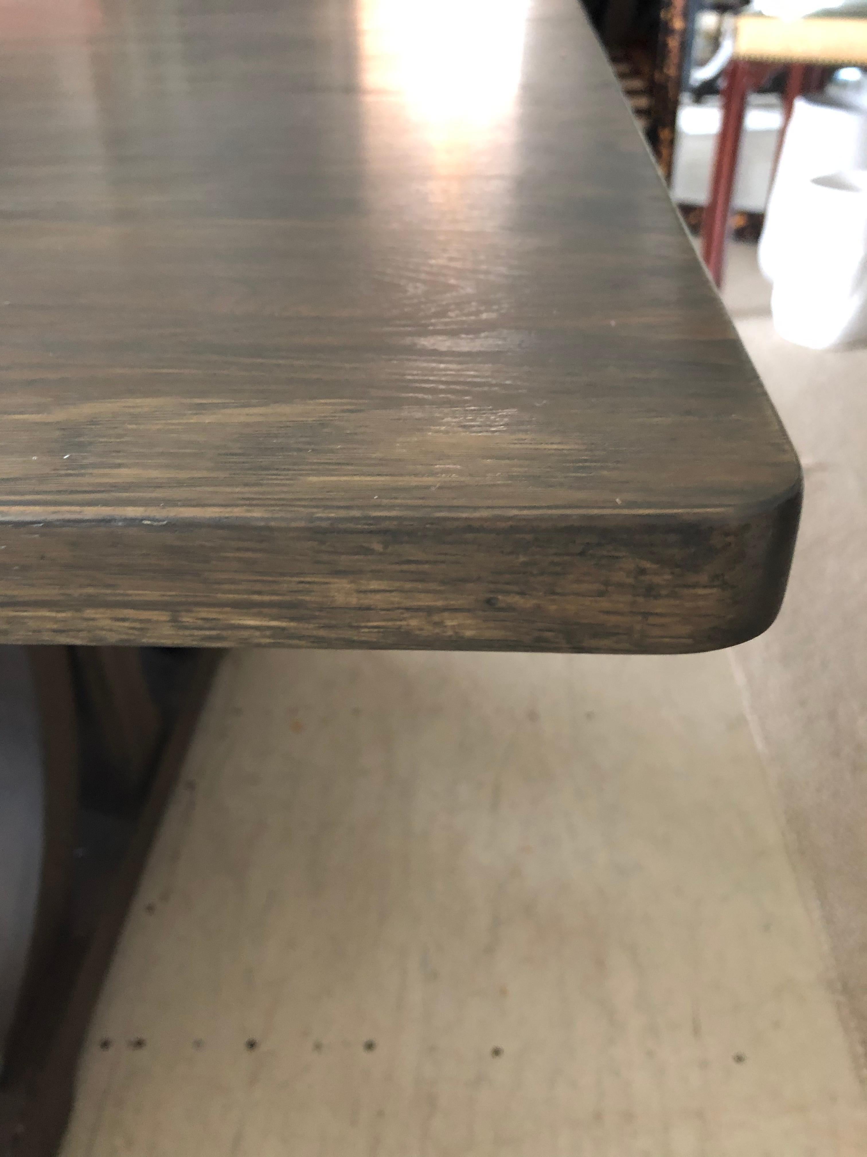 Late 20th Century Large Trestle Dining Table with Grey Stained Patina  For Sale