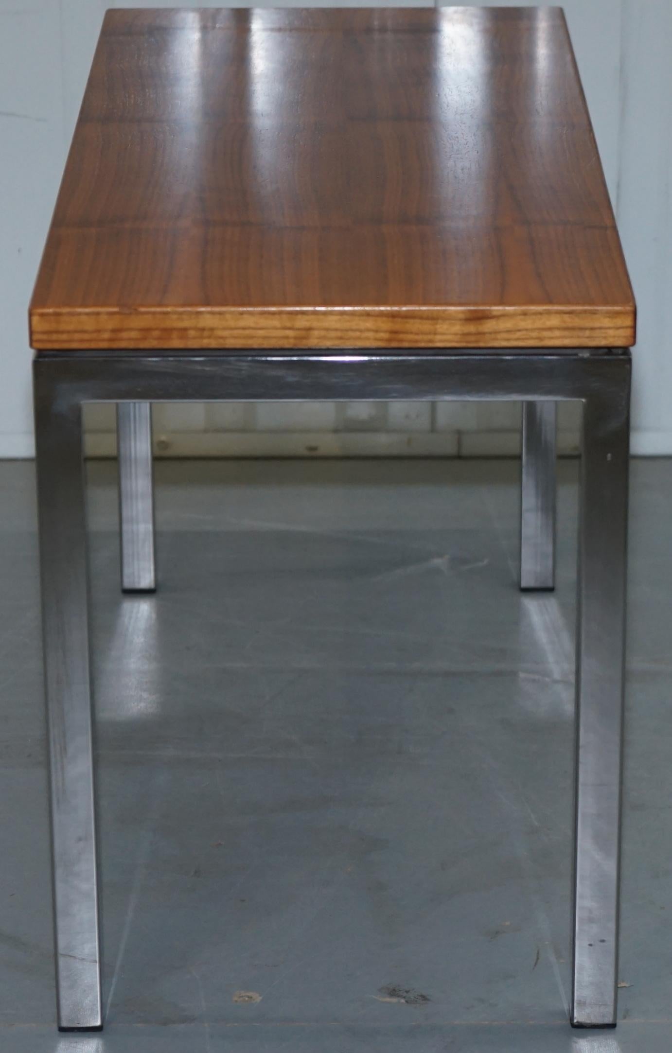 Stunning Teak and Chrome Contemporary Small Coffee Table Midcentury Styling For Sale 6